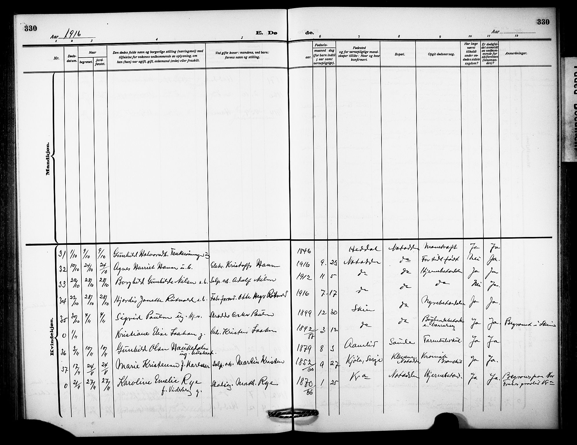 Notodden kirkebøker, AV/SAKO-A-290/G/Ga/L0001: Parish register (copy) no. 1, 1912-1923, p. 330