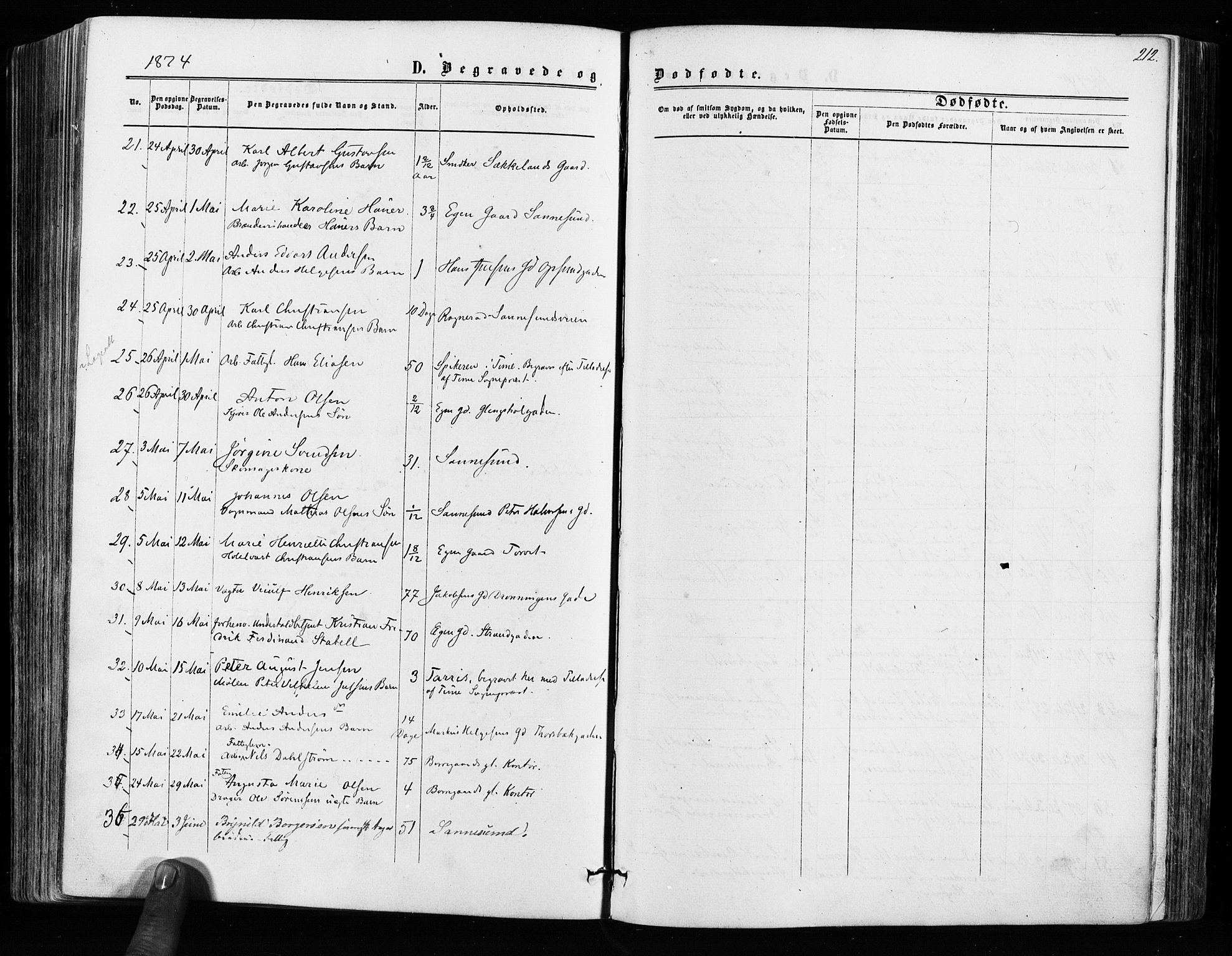 Sarpsborg prestekontor Kirkebøker, SAO/A-2006/F/Fa/L0002: Parish register (official) no. 2, 1869-1877, p. 212