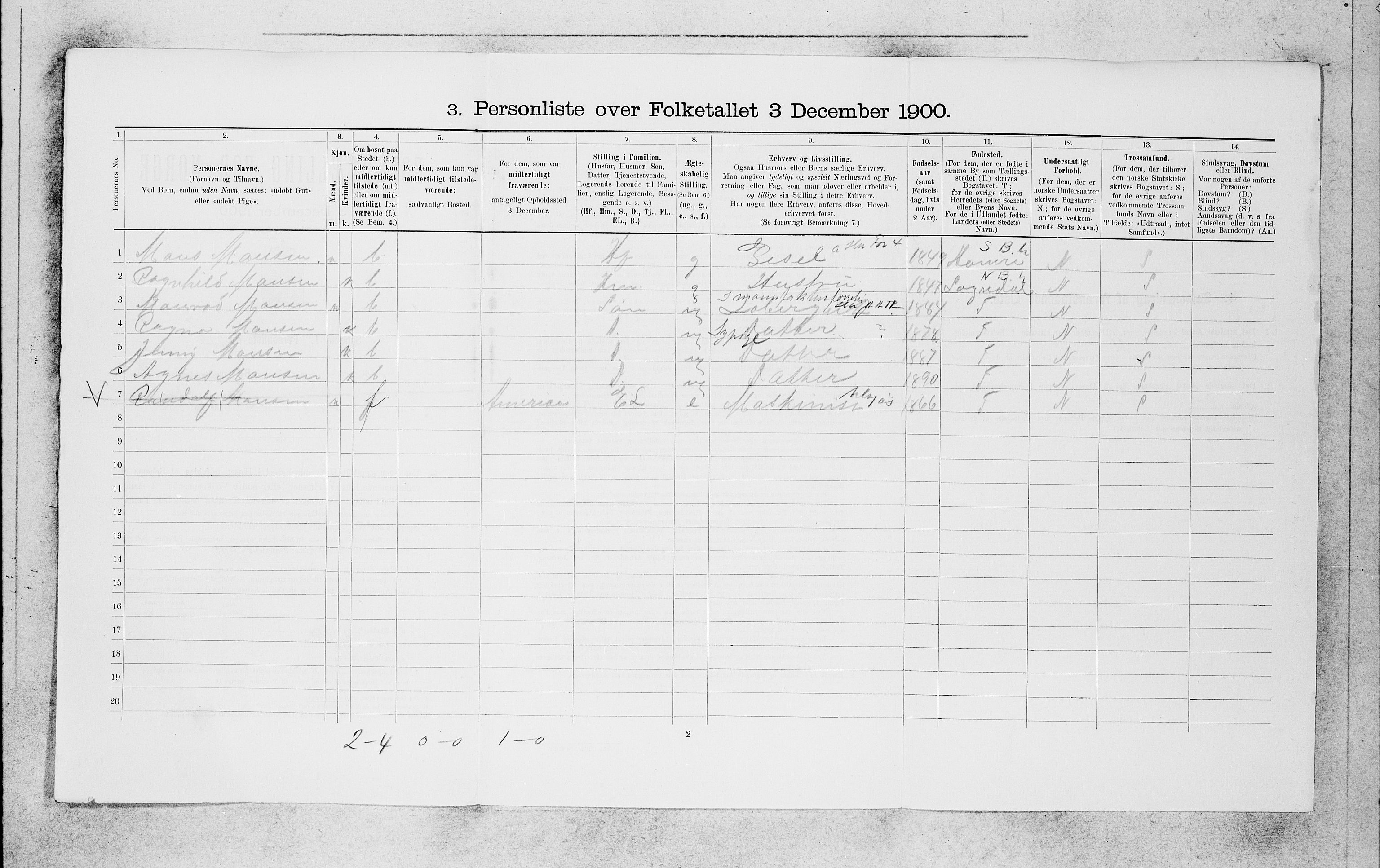 SAB, 1900 census for Bergen, 1900, p. 1493