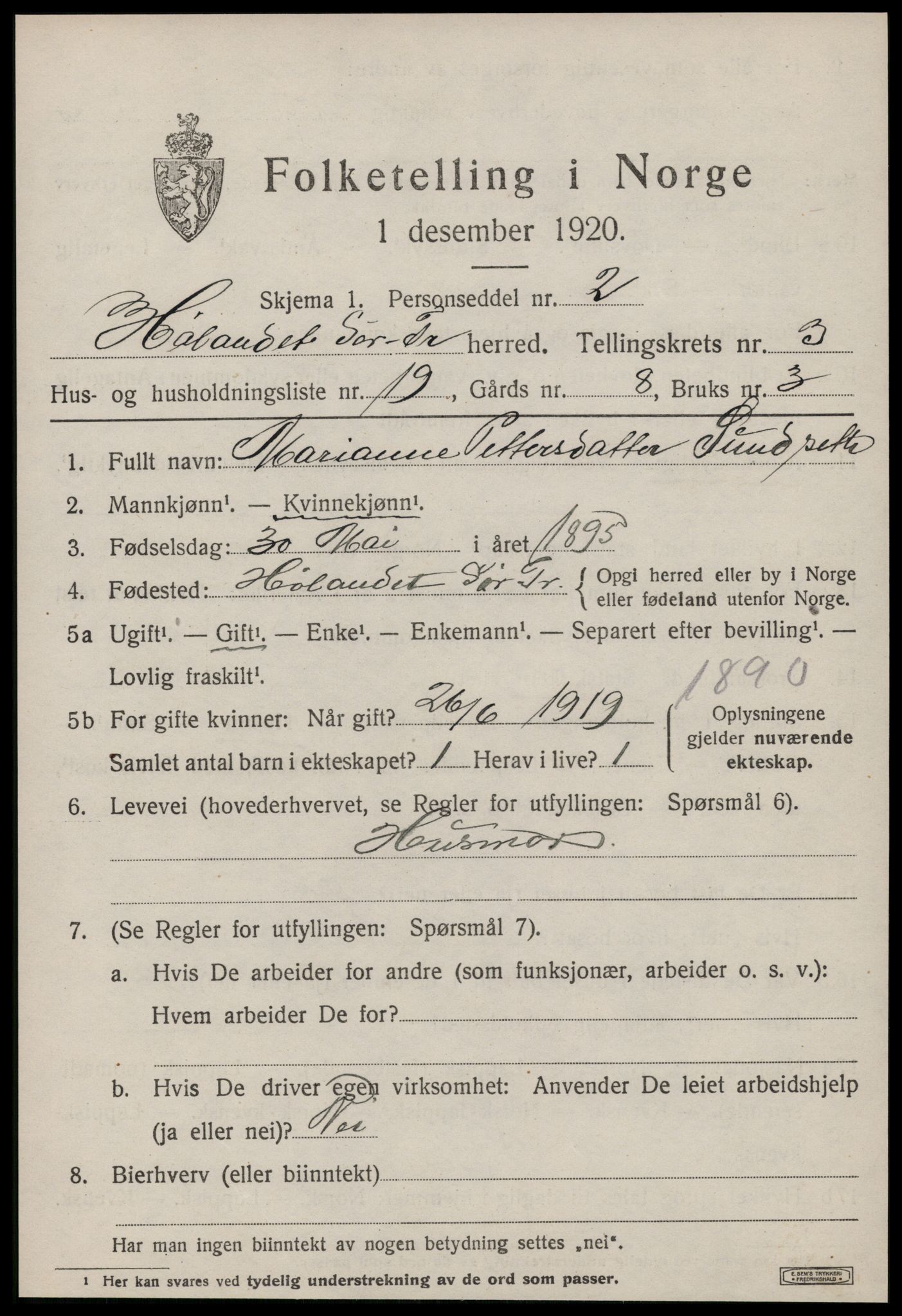 SAT, 1920 census for Hølonda, 1920, p. 1373