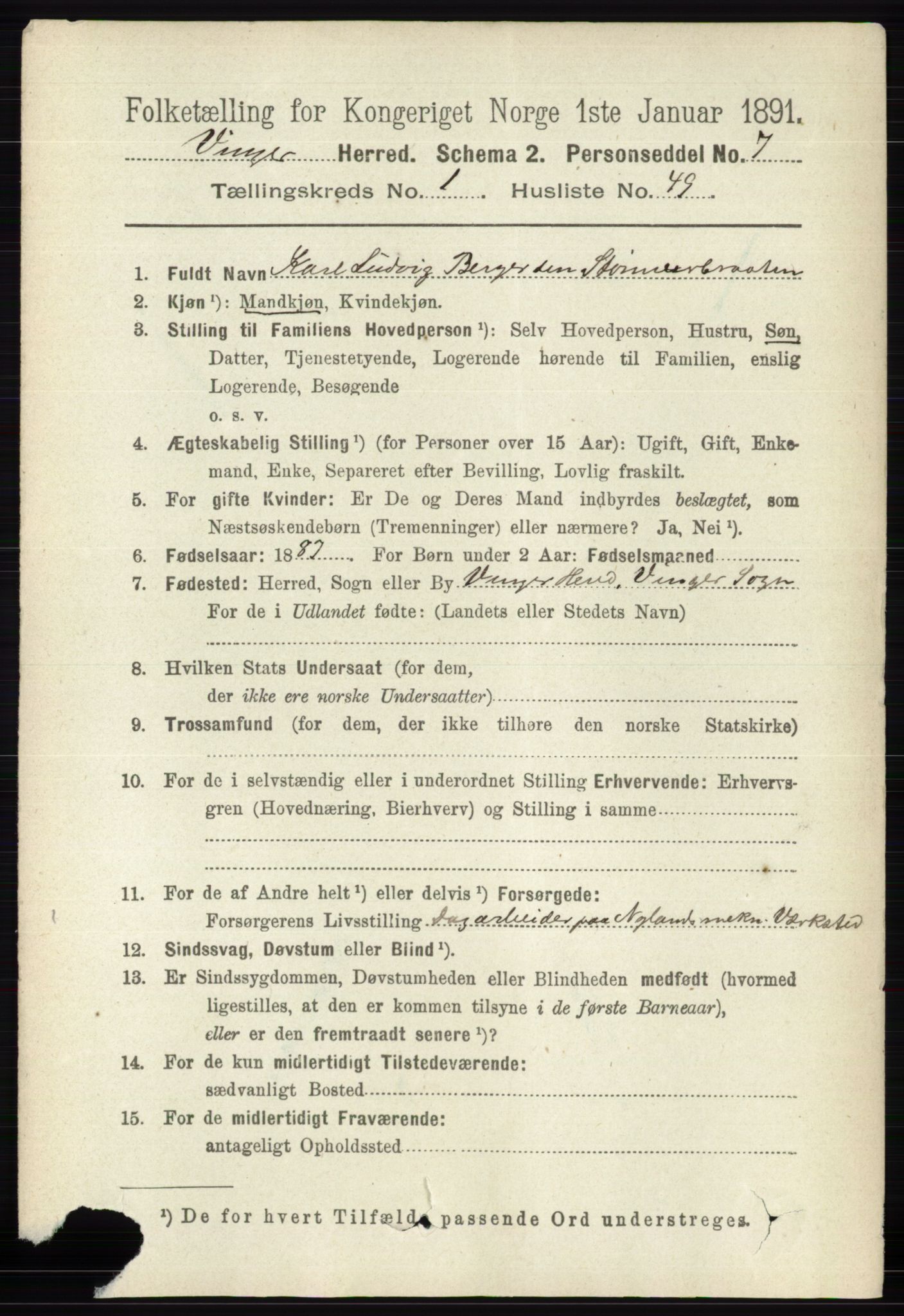 RA, 1891 census for 0421 Vinger, 1891, p. 393