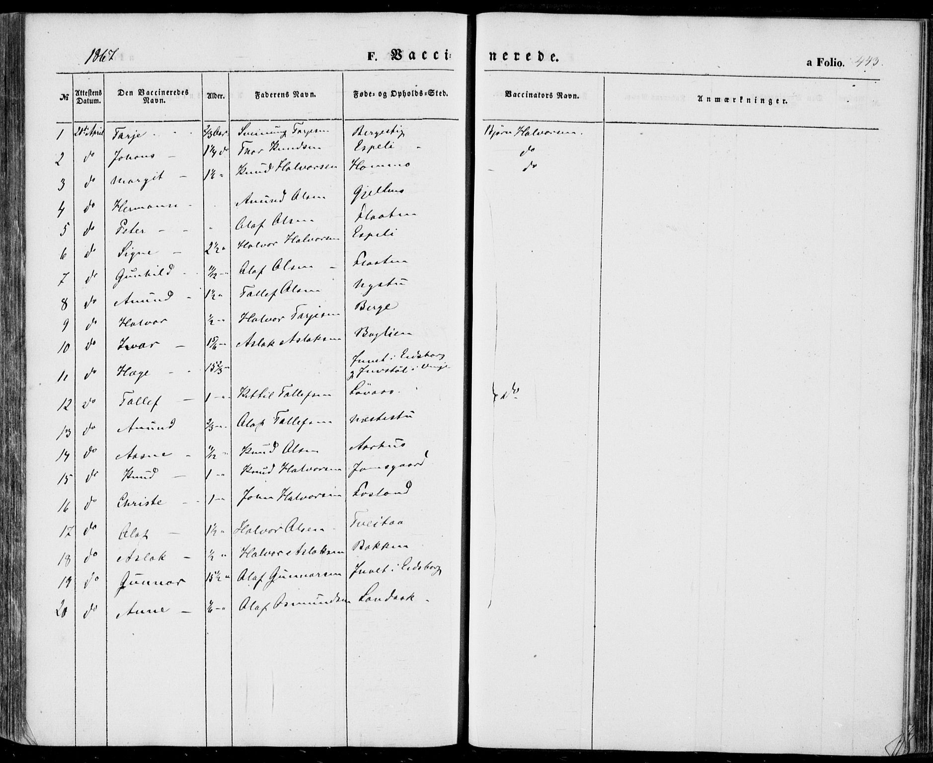 Vinje kirkebøker, SAKO/A-312/F/Fa/L0004: Parish register (official) no. I 4, 1843-1869, p. 443