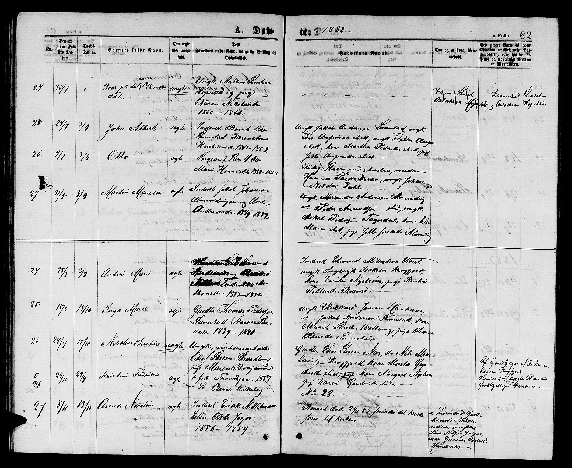 Ministerialprotokoller, klokkerbøker og fødselsregistre - Sør-Trøndelag, SAT/A-1456/657/L0715: Parish register (copy) no. 657C02, 1873-1888, p. 62