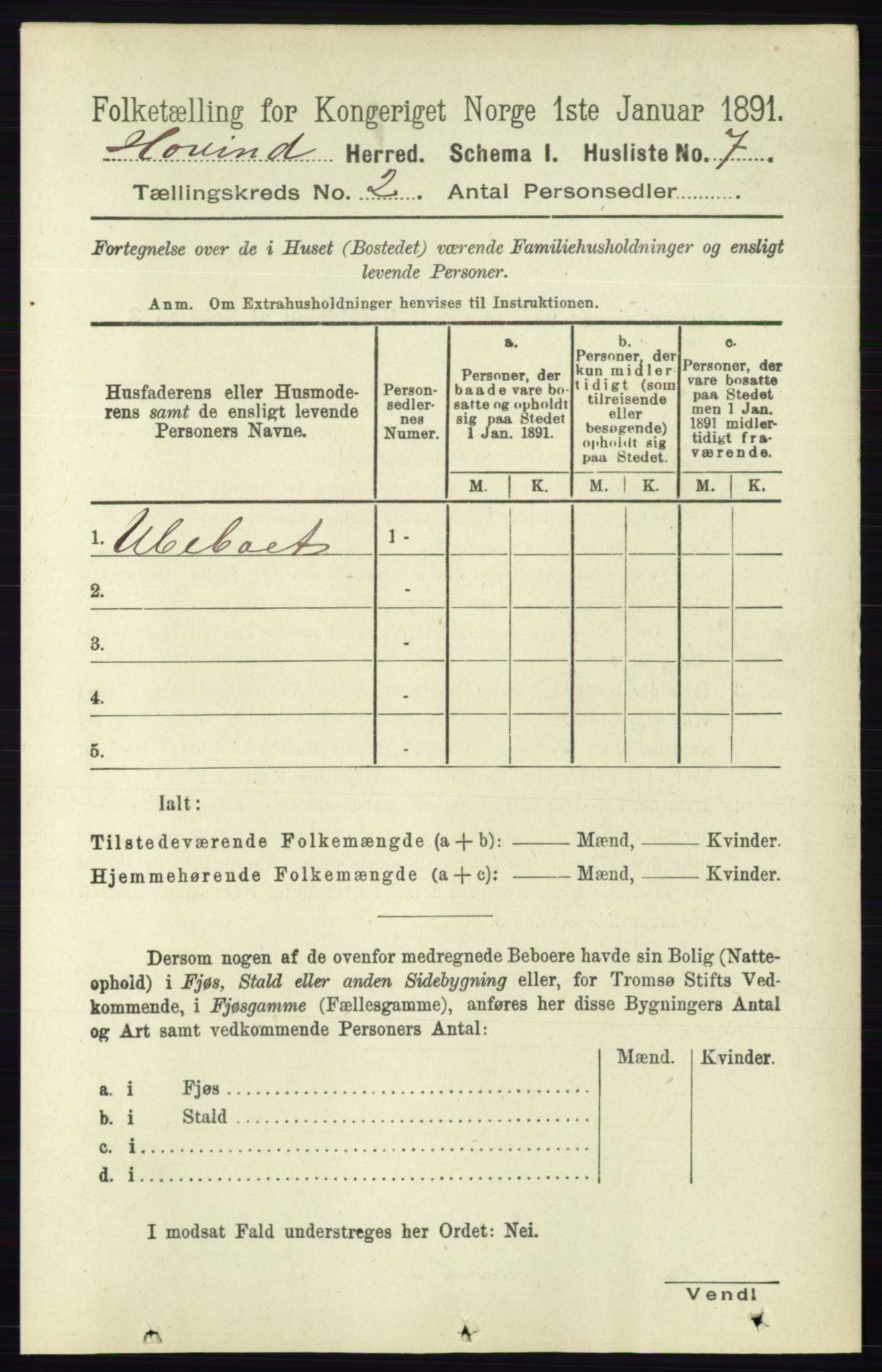 RA, 1891 census for 0825 Hovin, 1891, p. 465