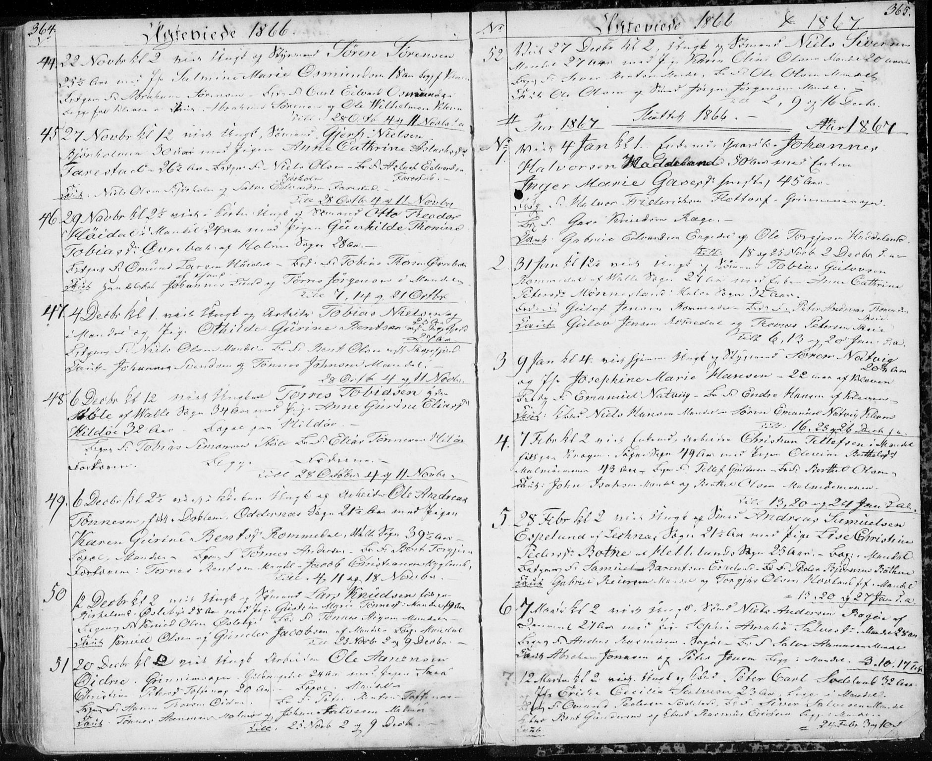 Mandal sokneprestkontor, AV/SAK-1111-0030/F/Fb/Fba/L0008: Parish register (copy) no. B 2, 1854-1868, p. 364-365