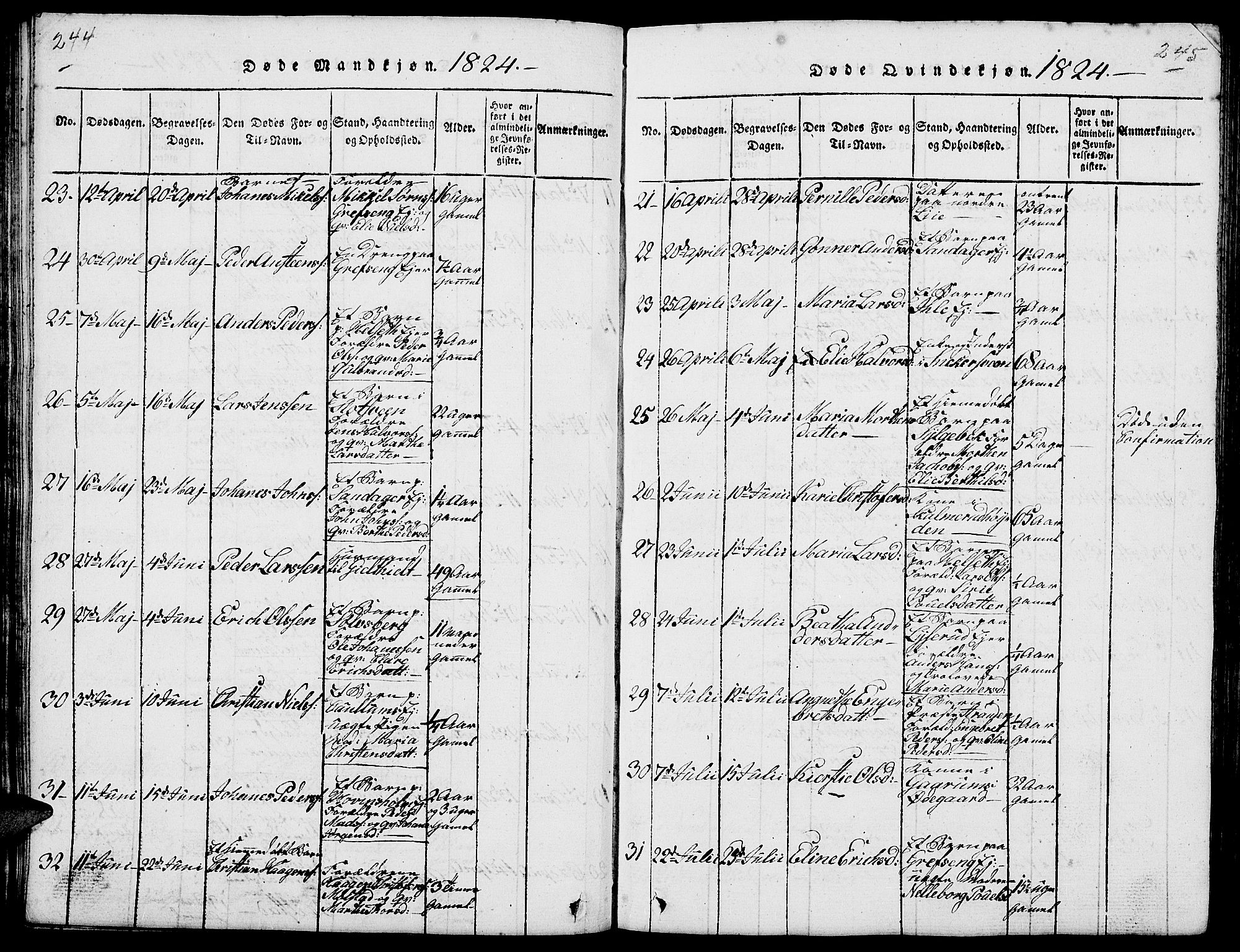 Nes prestekontor, Hedmark, AV/SAH-PREST-020/L/La/L0003: Parish register (copy) no. 3, 1814-1831, p. 244-245