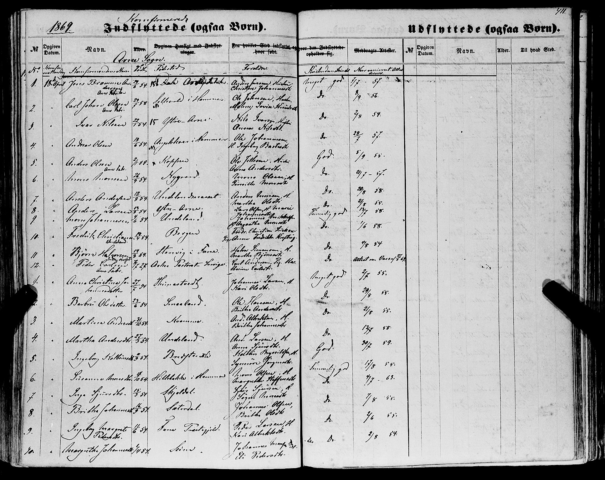 Haus sokneprestembete, SAB/A-75601/H/Haa: Parish register (official) no. A 17, 1858-1870, p. 411