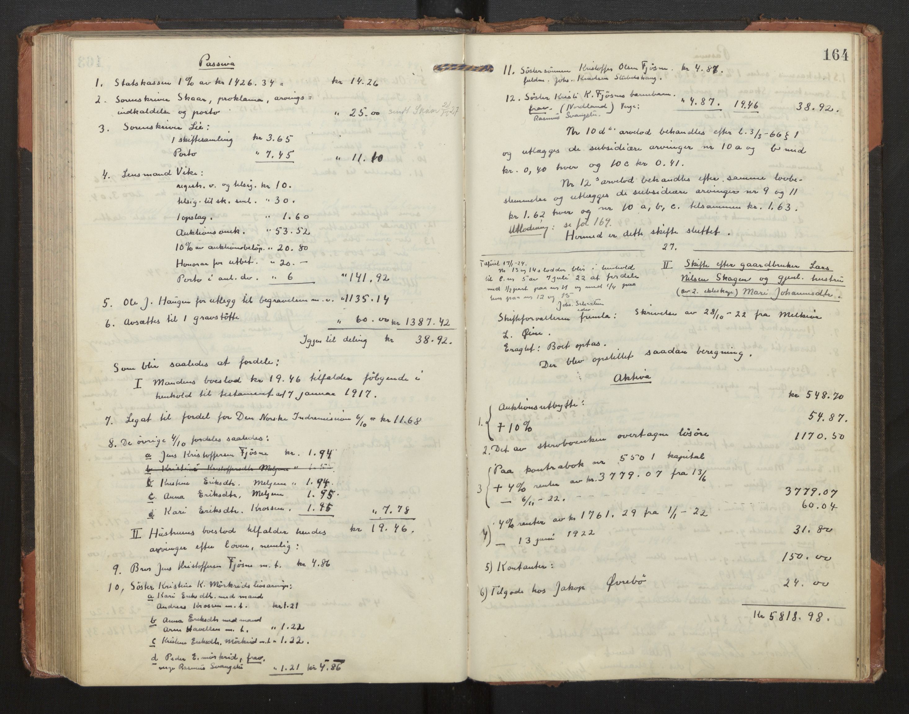 Indre Sogn tingrett, AV/SAB-A-3301/1/H/Hd/L0008: Skifteutlodningsprotokoll 8, 1912-1923, p. 163b-164a