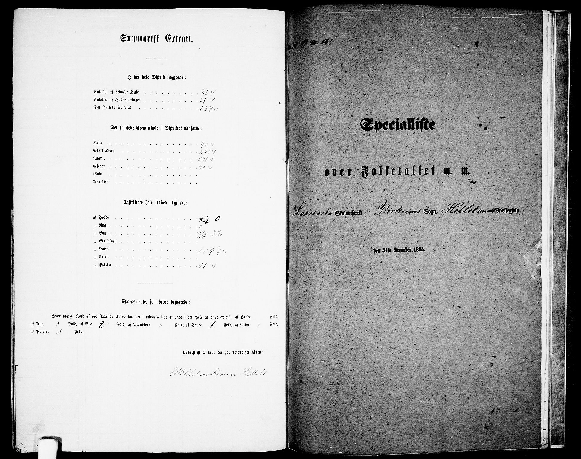 RA, 1865 census for Helleland, 1865, p. 129