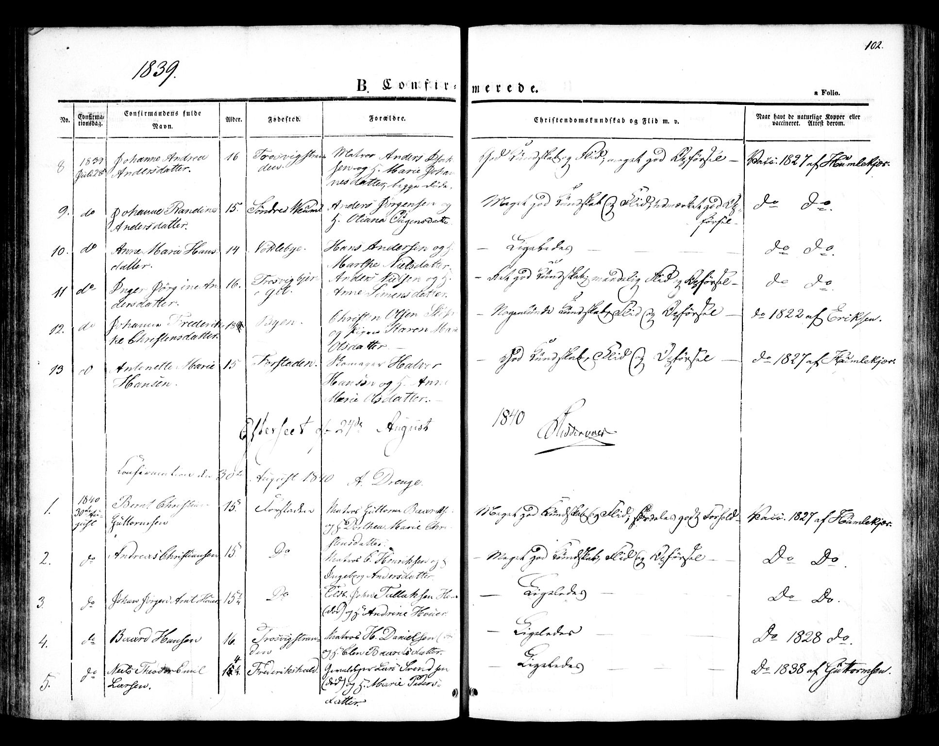 Glemmen prestekontor Kirkebøker, AV/SAO-A-10908/F/Fa/L0005: Parish register (official) no. 5, 1838-1852, p. 102