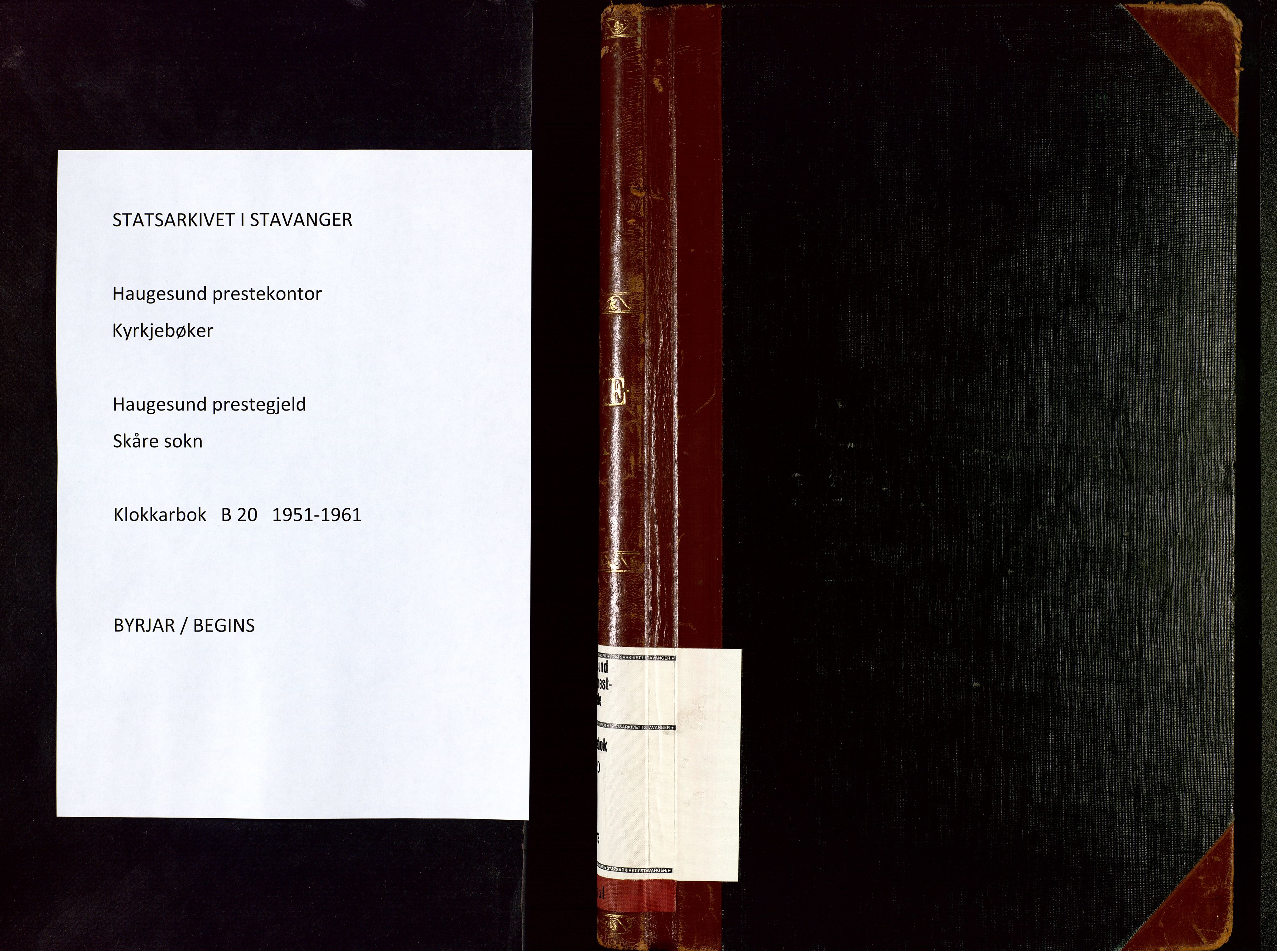 Haugesund sokneprestkontor, SAST/A -101863/H/Ha/Hab/L0020: Parish register (copy) no. B 20, 1951-1961