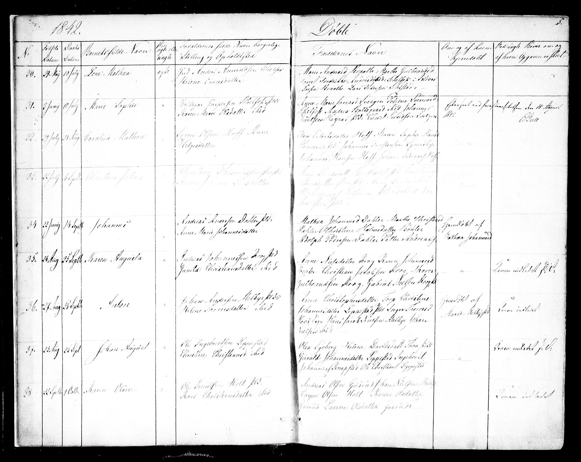 Hobøl prestekontor Kirkebøker, AV/SAO-A-2002/F/Fa/L0003: Parish register (official) no. I 3, 1842-1864, p. 5