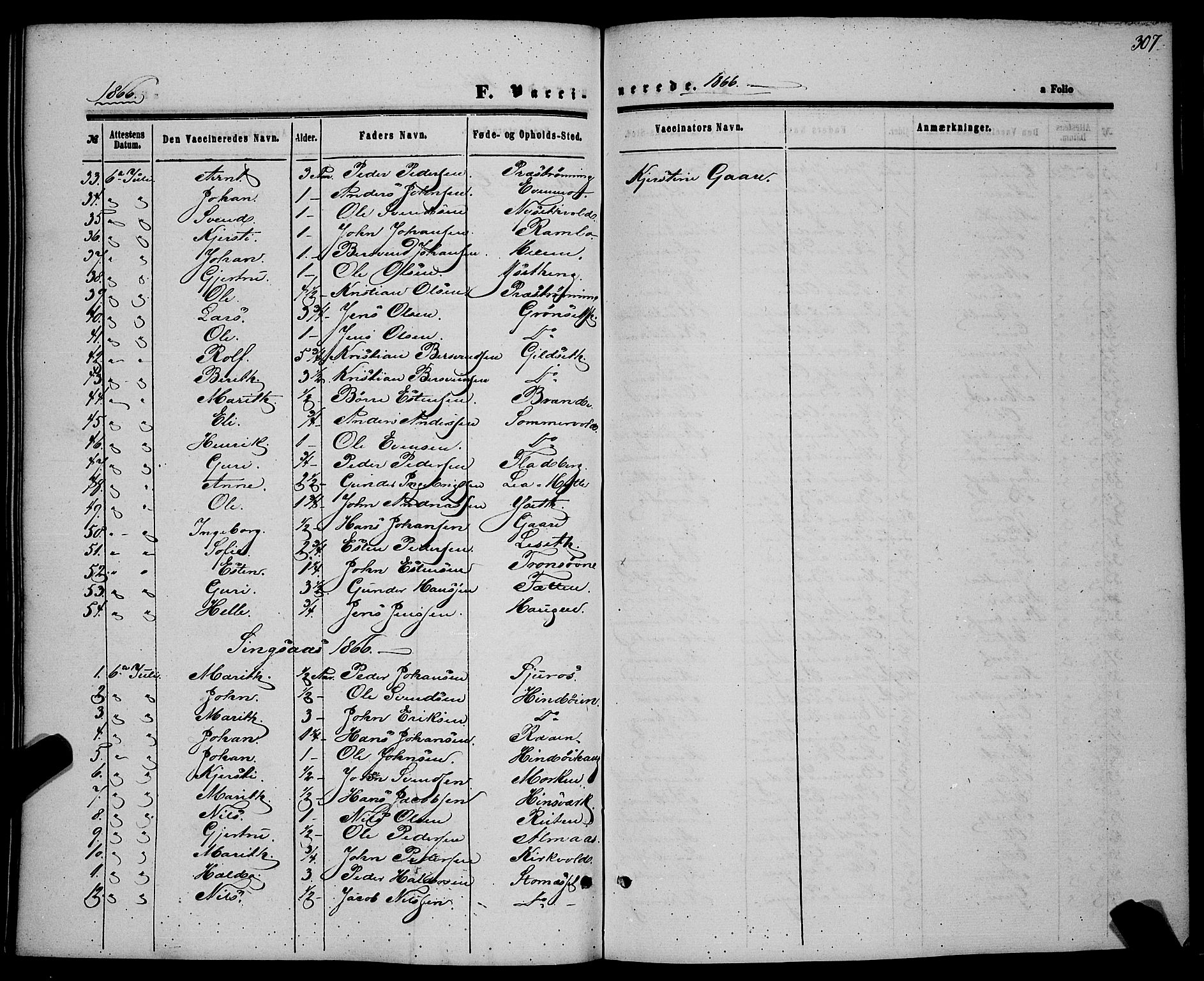 Ministerialprotokoller, klokkerbøker og fødselsregistre - Sør-Trøndelag, SAT/A-1456/685/L0966: Parish register (official) no. 685A07 /1, 1860-1869, p. 307