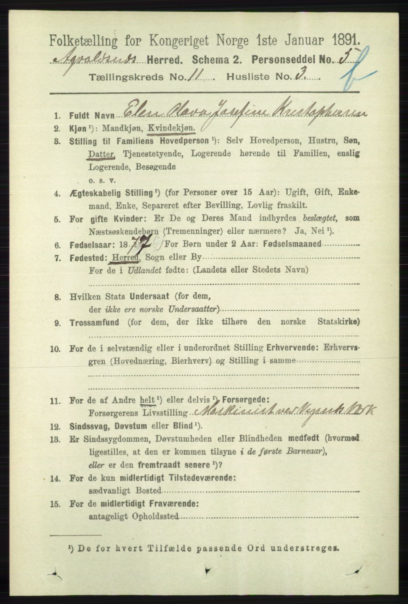 RA, 1891 census for 1147 Avaldsnes, 1891, p. 6248