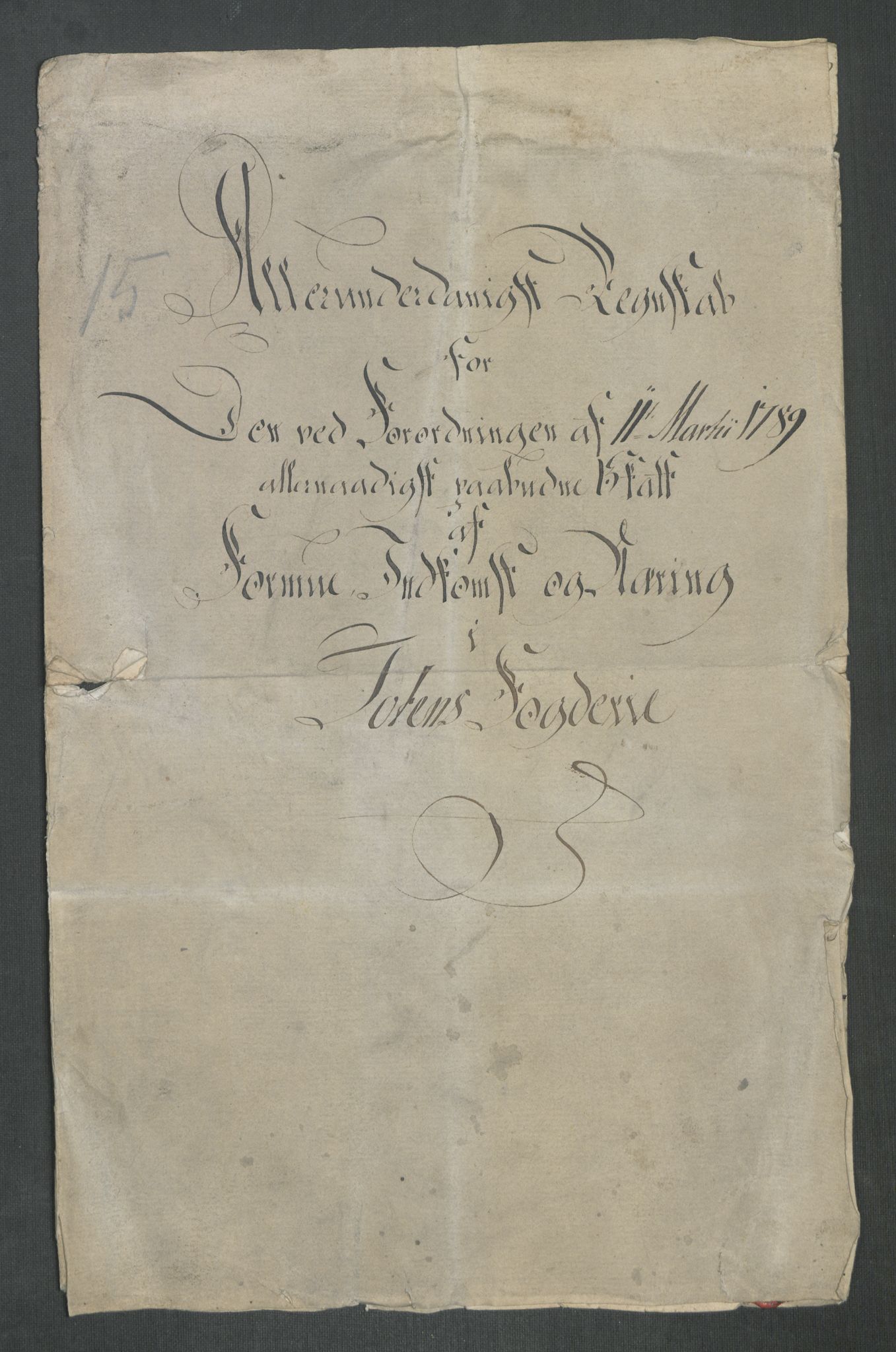 Rentekammeret inntil 1814, Reviderte regnskaper, Mindre regnskaper, RA/EA-4068/Rf/Rfe/L0050: Sunnmøre fogderi, Toten fogderi, 1789, p. 153