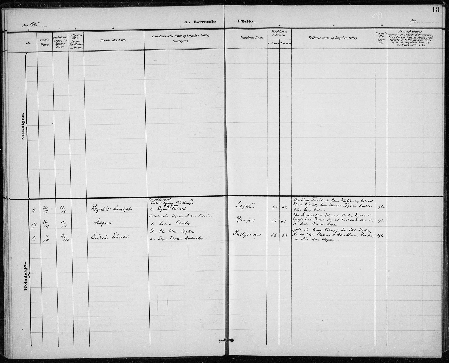 Modum kirkebøker, AV/SAKO-A-234/F/Fa/L0020: Parish register (official) no. 20, 1900-1917, p. 13