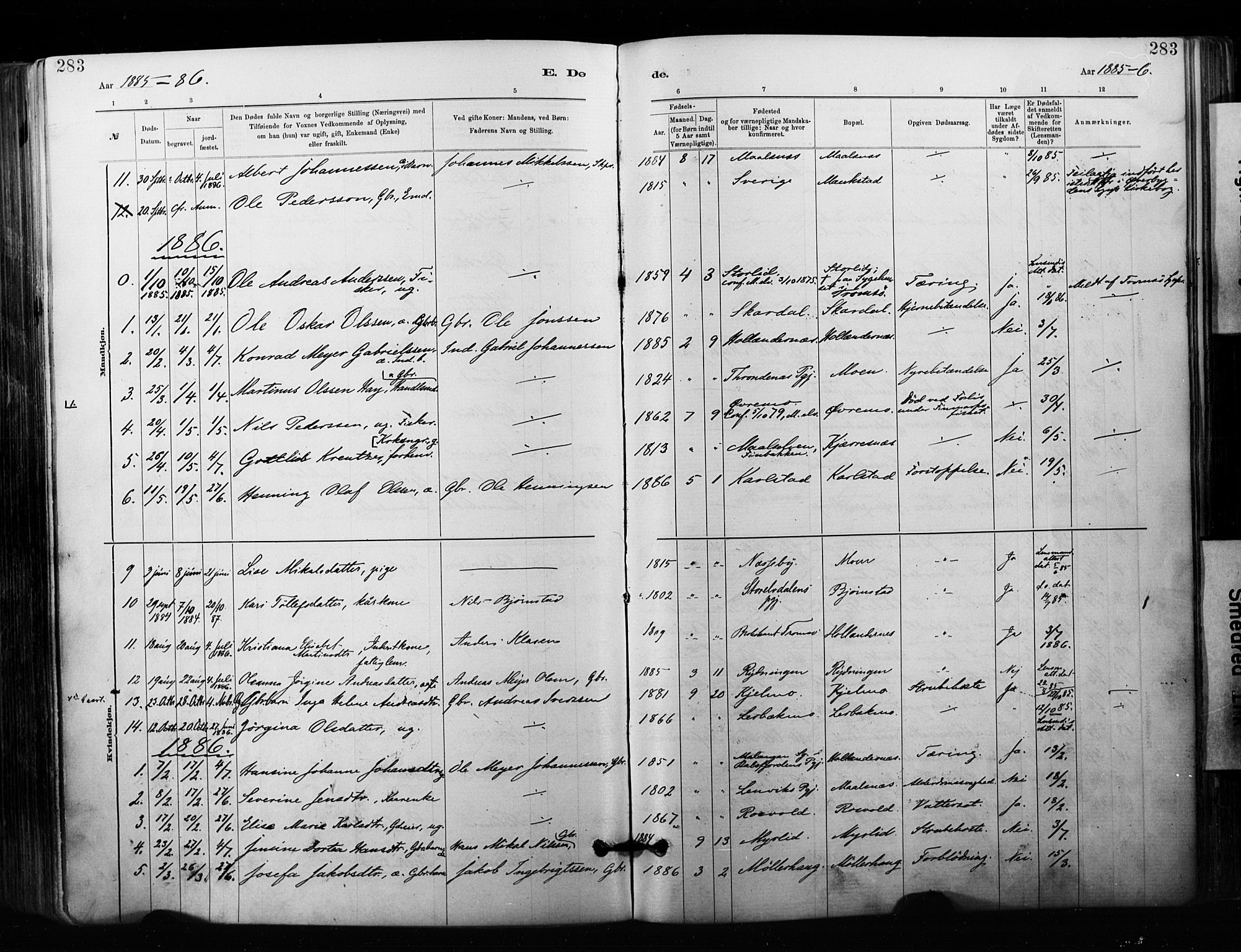 Målselv sokneprestembete, SATØ/S-1311/G/Ga/Gaa/L0007kirke: Parish register (official) no. 7, 1884-1903, p. 283