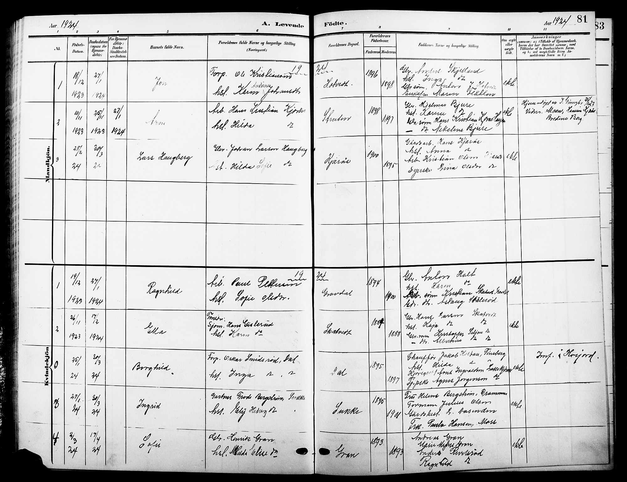 Andebu kirkebøker, SAKO/A-336/G/Ga/L0005: Parish register (copy) no. I 5, 1901-1925, p. 81