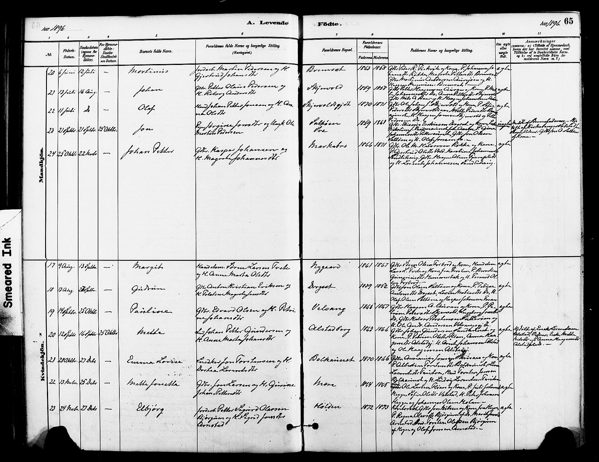 Ministerialprotokoller, klokkerbøker og fødselsregistre - Nord-Trøndelag, AV/SAT-A-1458/712/L0100: Parish register (official) no. 712A01, 1880-1900, p. 65