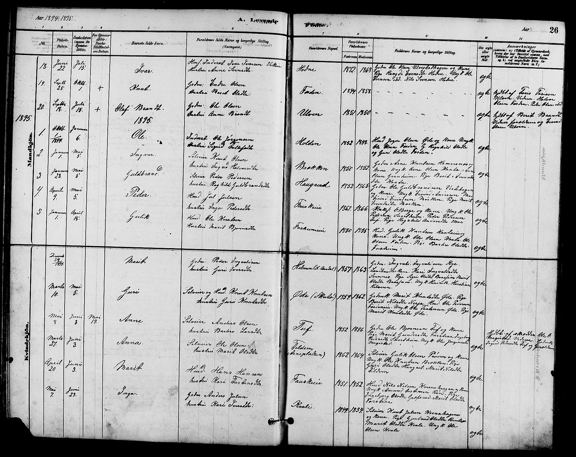 Vestre Slidre prestekontor, SAH/PREST-136/H/Ha/Hab/L0005: Parish register (copy) no. 5, 1881-1913, p. 26