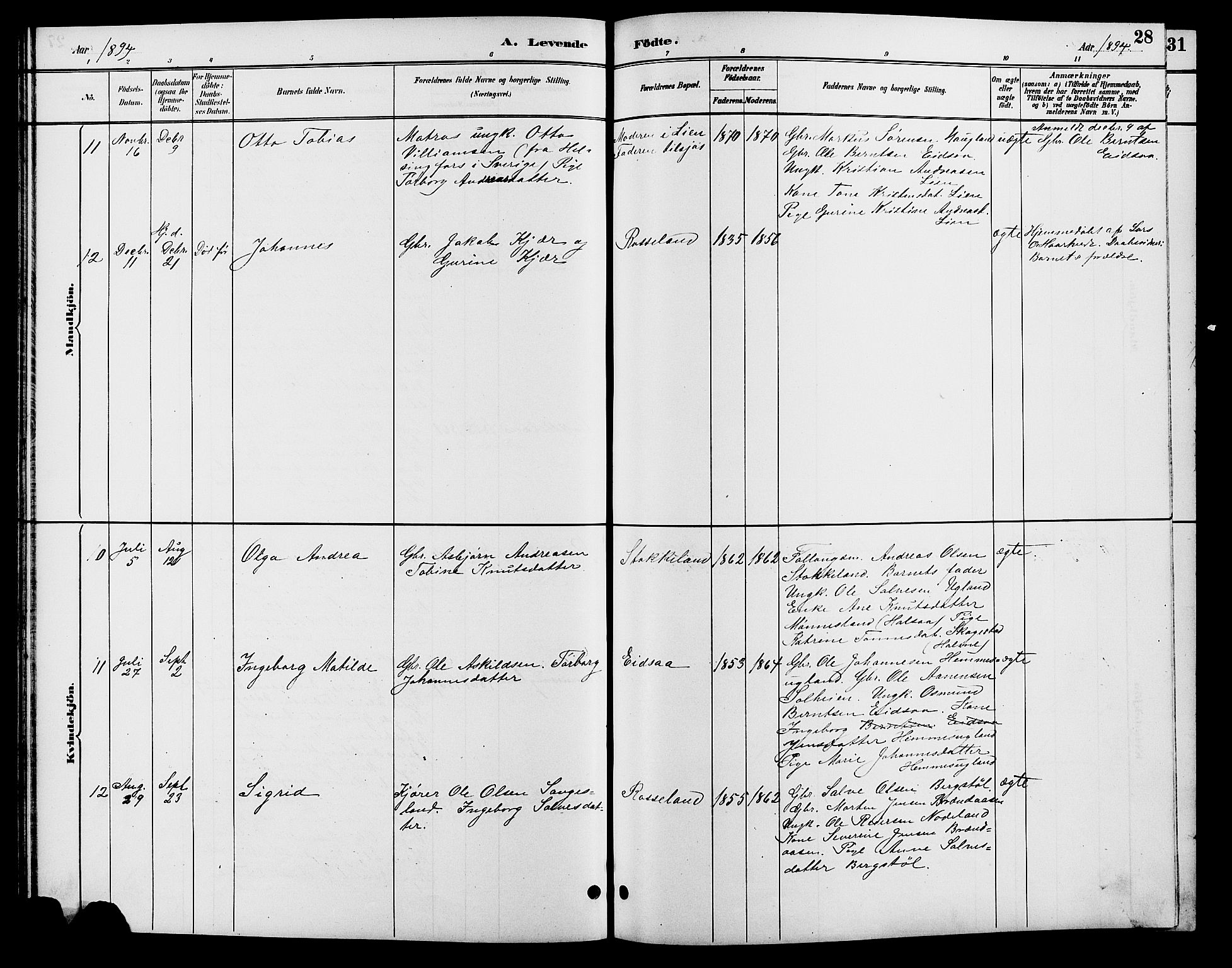Søgne sokneprestkontor, SAK/1111-0037/F/Fb/Fba/L0004: Parish register (copy) no. B 4, 1888-1903, p. 28