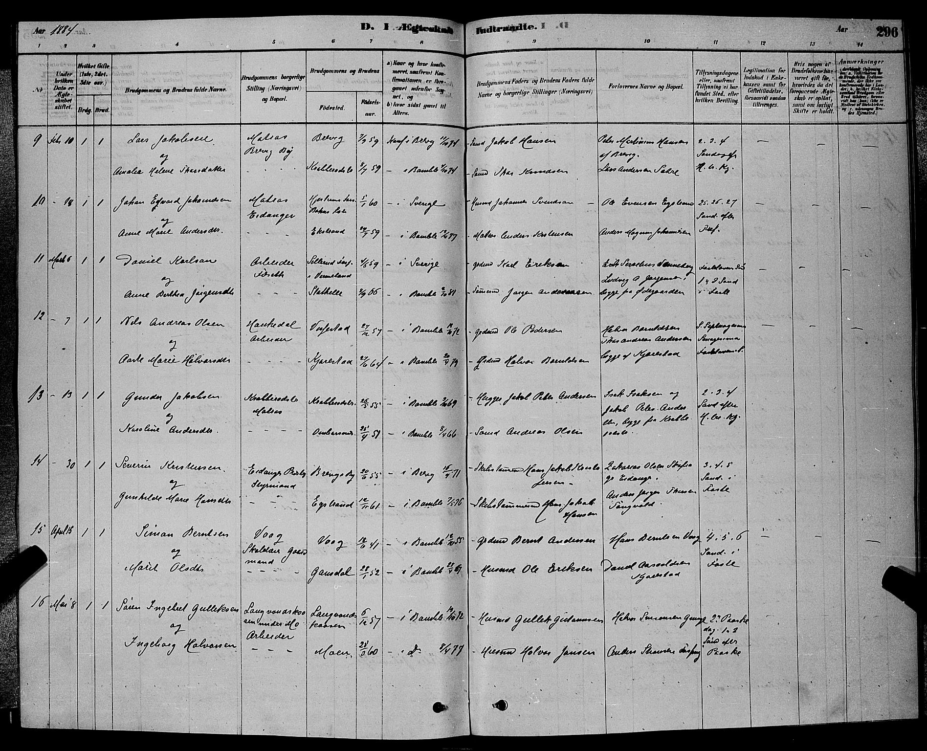 Bamble kirkebøker, SAKO/A-253/G/Ga/L0008: Parish register (copy) no. I 8, 1878-1888, p. 296
