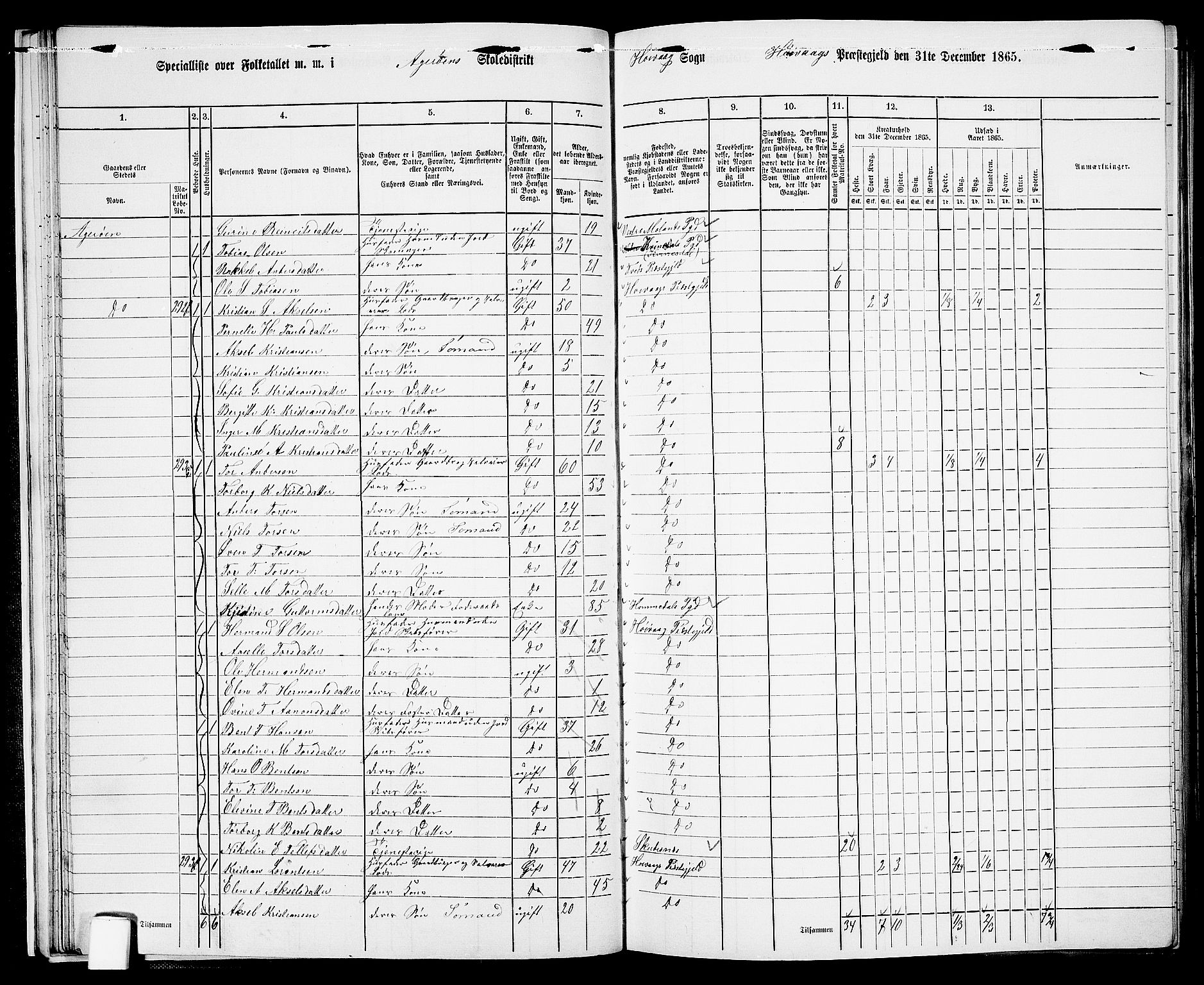 RA, 1865 census for Høvåg, 1865, p. 32