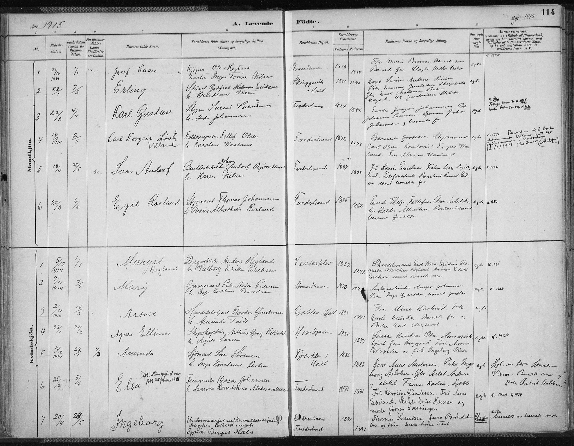 Tvedestrand sokneprestkontor, AV/SAK-1111-0042/F/Fa/L0001: Parish register (official) no. A 1, 1885-1916, p. 114