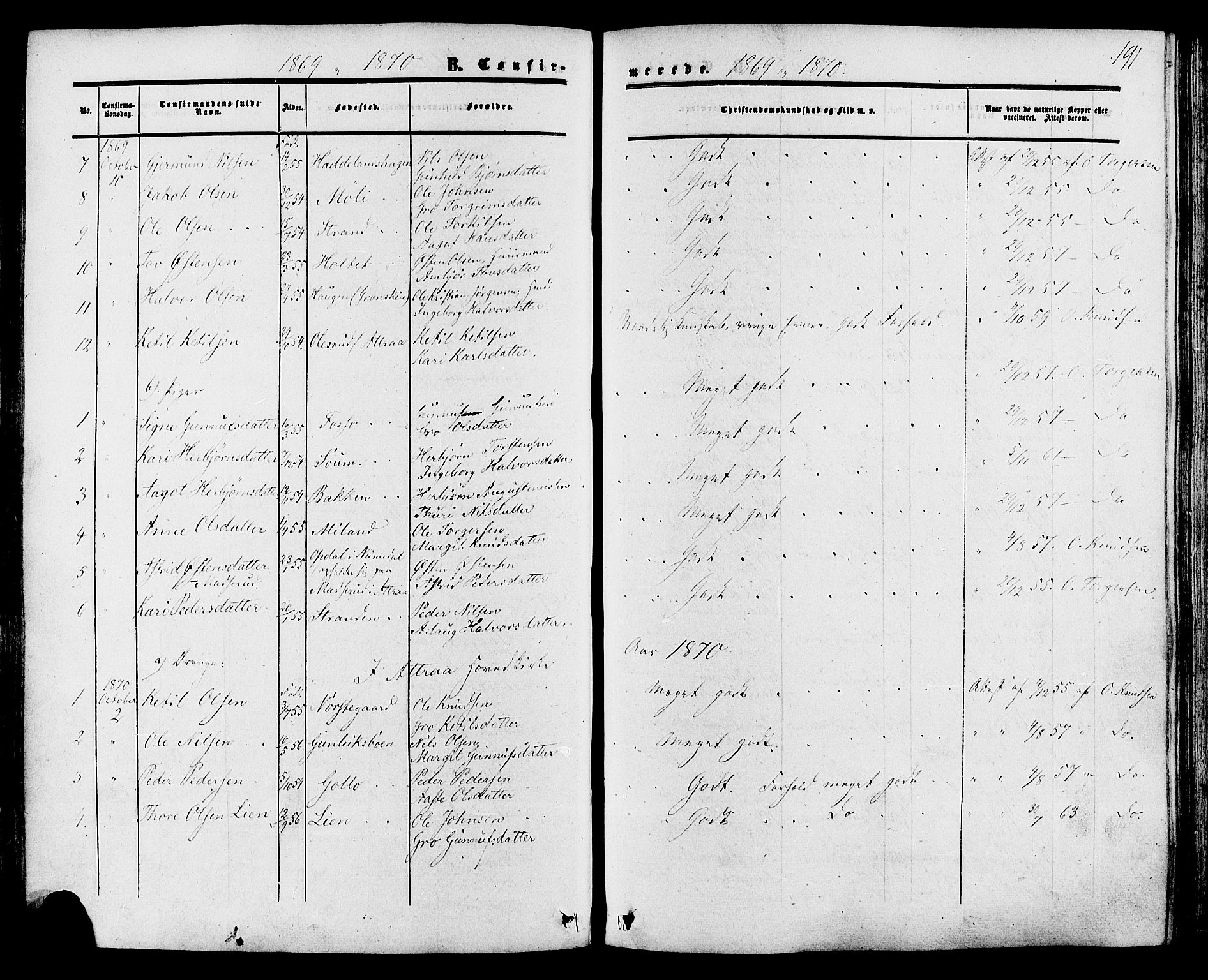 Tinn kirkebøker, SAKO/A-308/F/Fa/L0006: Parish register (official) no. I 6, 1857-1878, p. 191