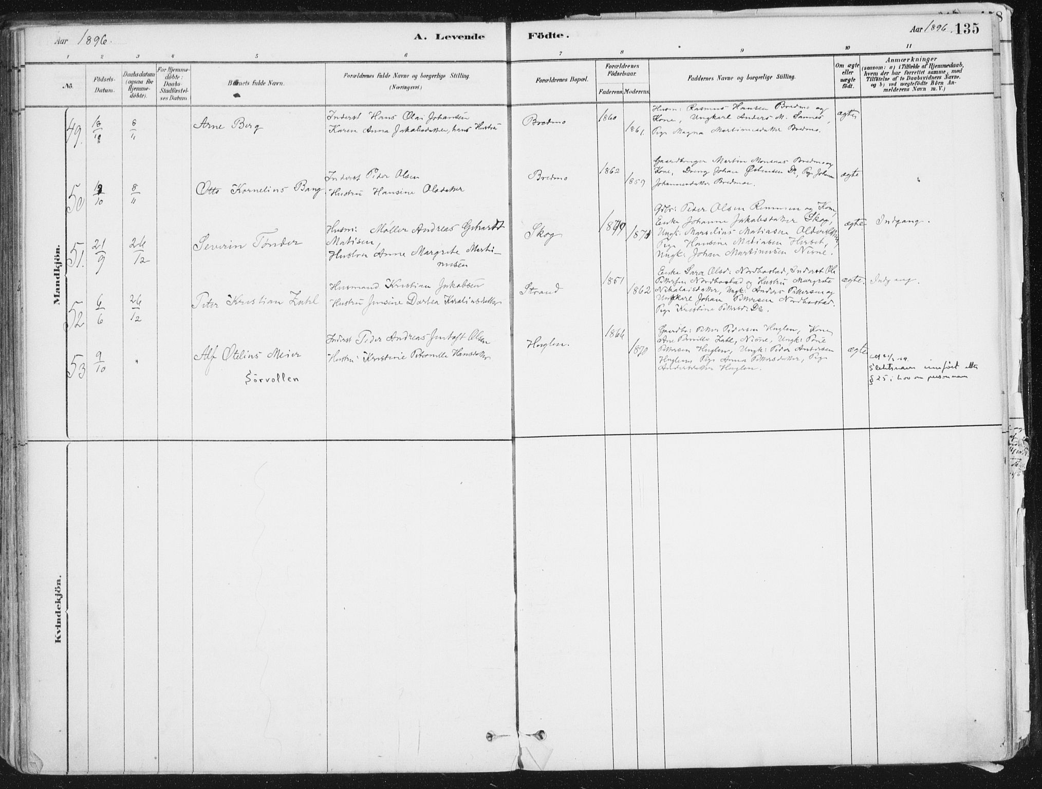 Ministerialprotokoller, klokkerbøker og fødselsregistre - Nordland, AV/SAT-A-1459/838/L0552: Parish register (official) no. 838A10, 1880-1910, p. 135