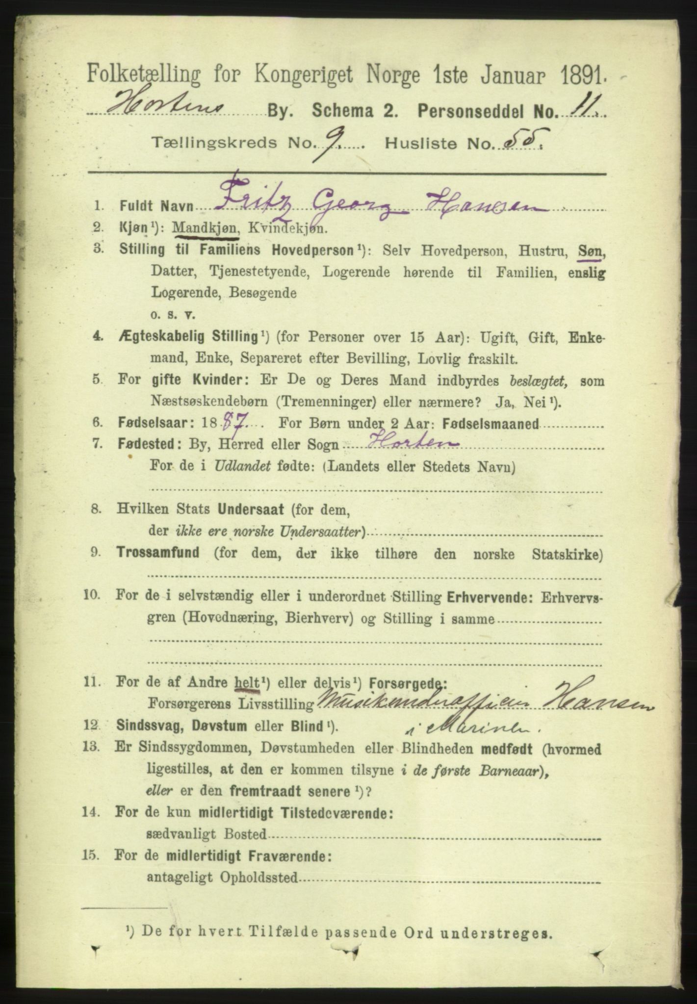 RA, 1891 census for 0703 Horten, 1891, p. 6156