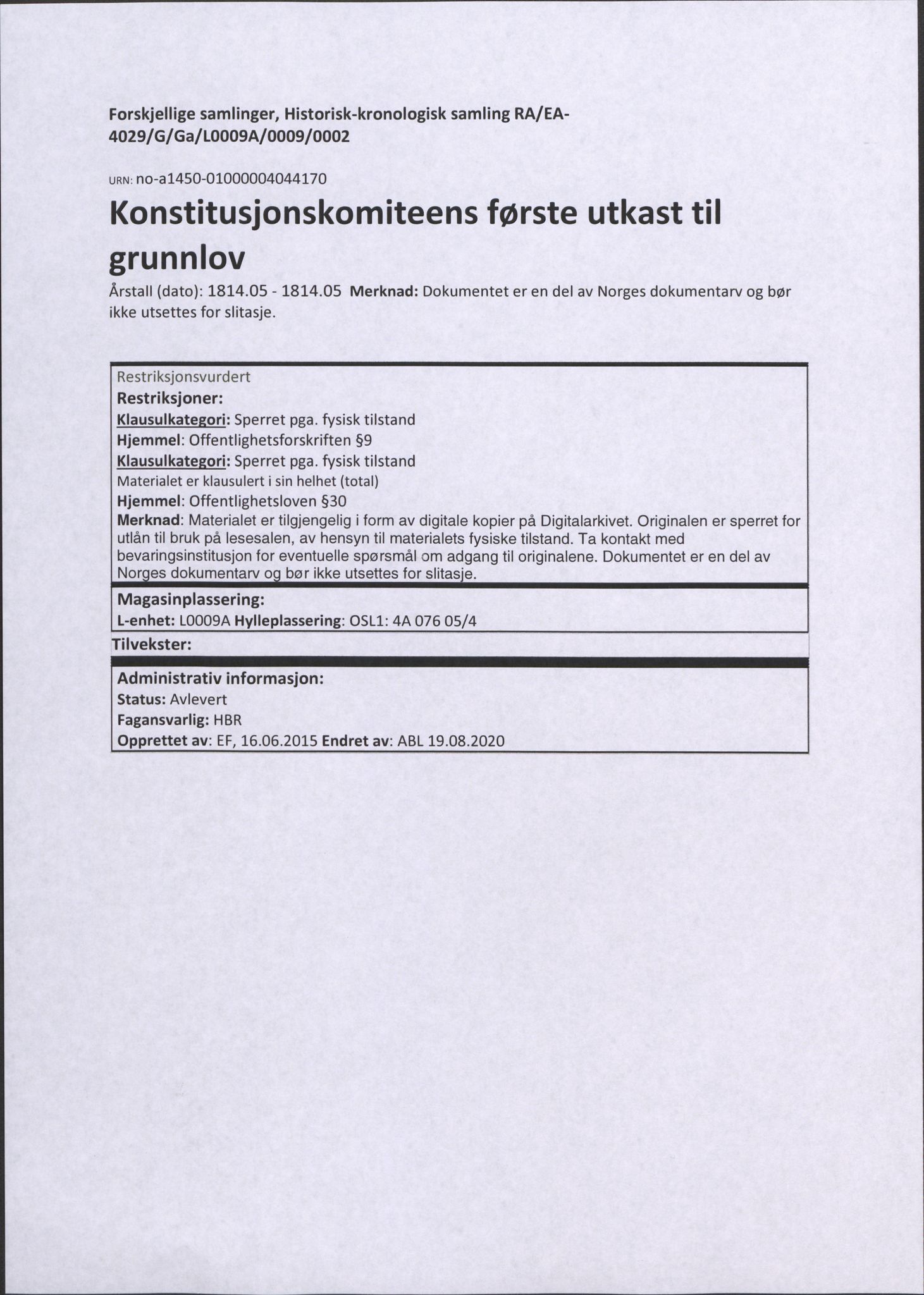 Forskjellige samlinger, Historisk-kronologisk samling, AV/RA-EA-4029/G/Ga/L0009A: Historisk-kronologisk samling. Dokumenter fra januar og ut september 1814. , 1814, p. 146