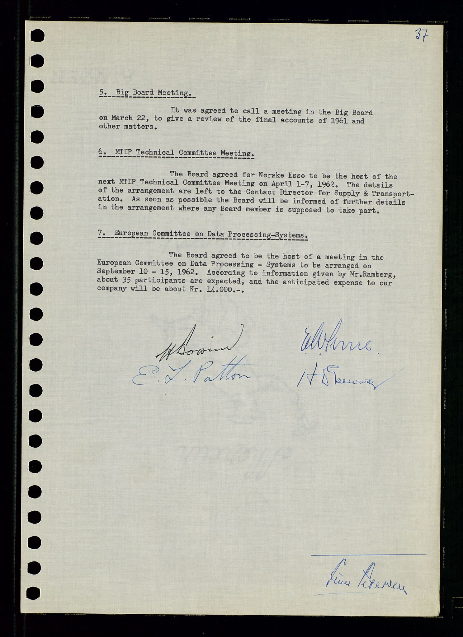 Pa 0982 - Esso Norge A/S, SAST/A-100448/A/Aa/L0001/0003: Den administrerende direksjon Board minutes (styrereferater) / Den administrerende direksjon Board minutes (styrereferater), 1962, p. 37