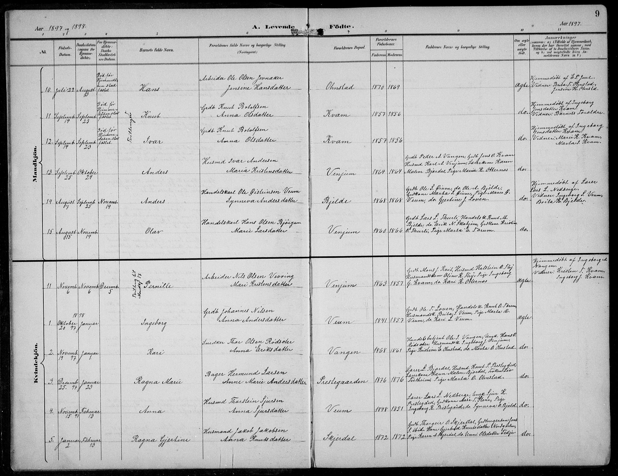 Aurland sokneprestembete, SAB/A-99937/H/Hb/Hba/L0003: Parish register (copy) no. A 3, 1896-1939, p. 9