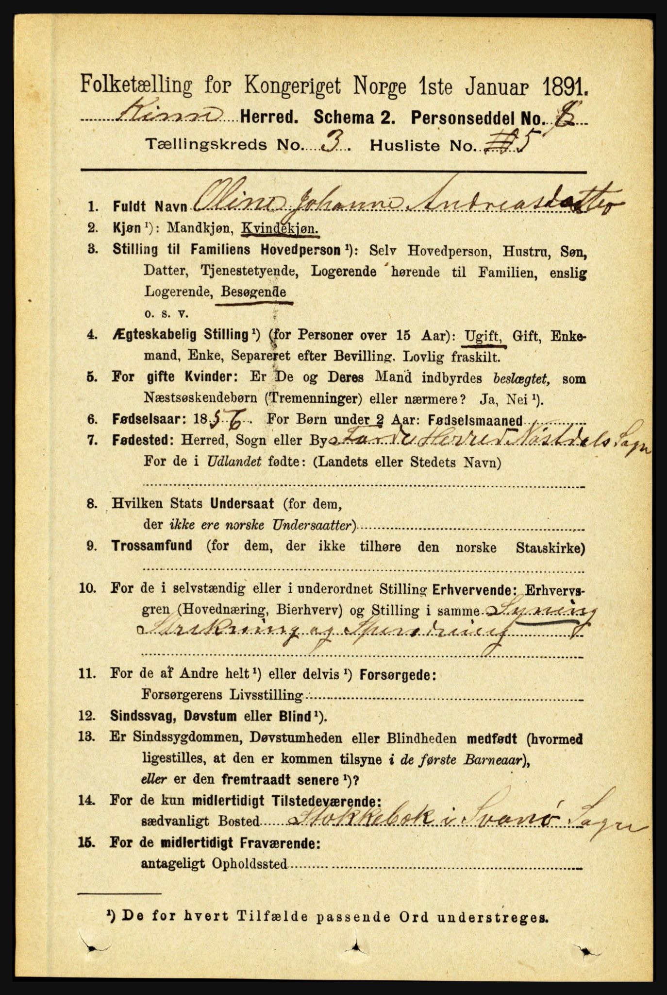 RA, 1891 census for 1437 Kinn, 1891, p. 977