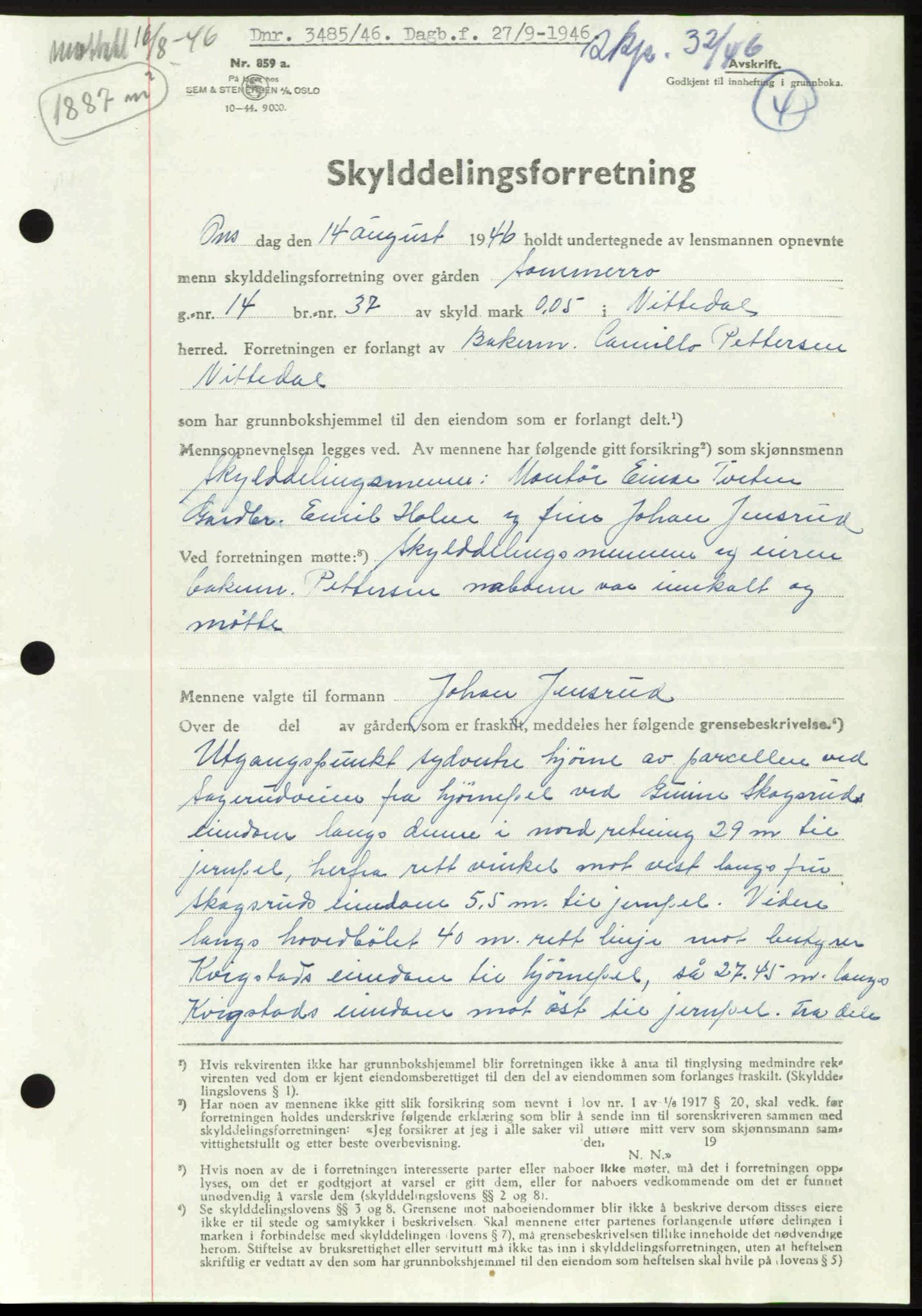 Nedre Romerike sorenskriveri, AV/SAO-A-10469/G/Gb/Gbd/L0017: Mortgage book no. 17, 1946-1946, Diary no: : 3485/1946