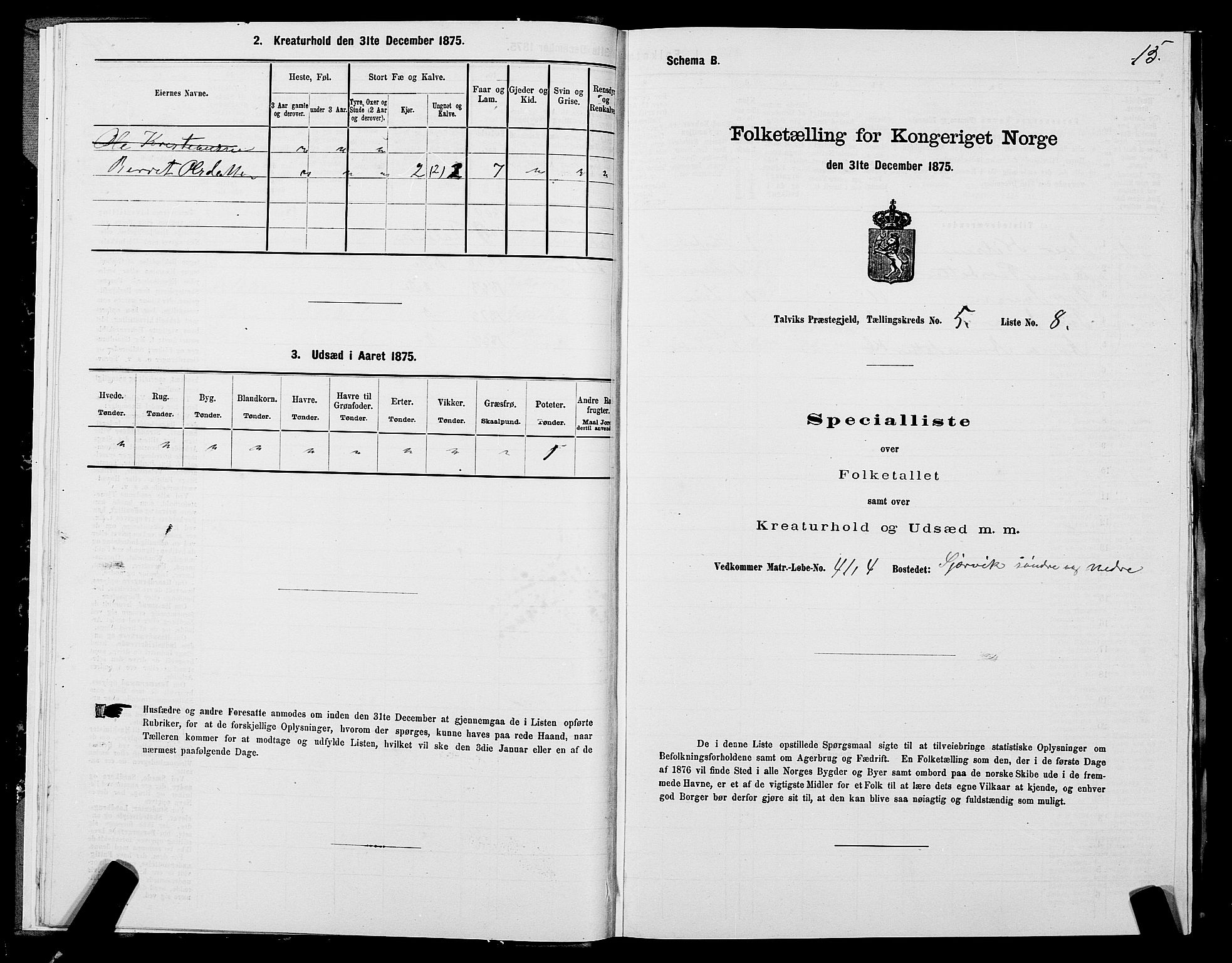 SATØ, 1875 census for 2013P Talvik, 1875, p. 3015