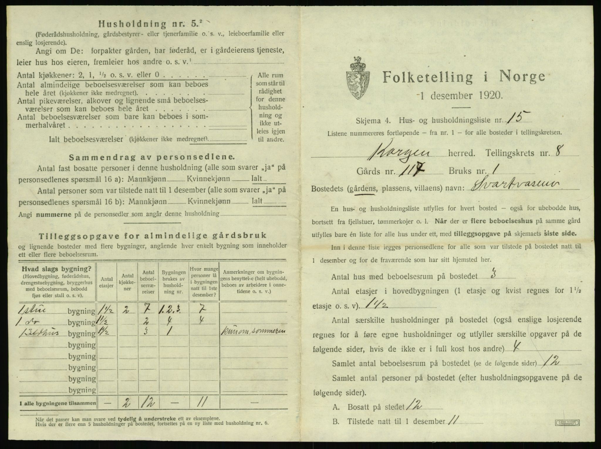 SAT, 1920 census for Korgen, 1920, p. 486