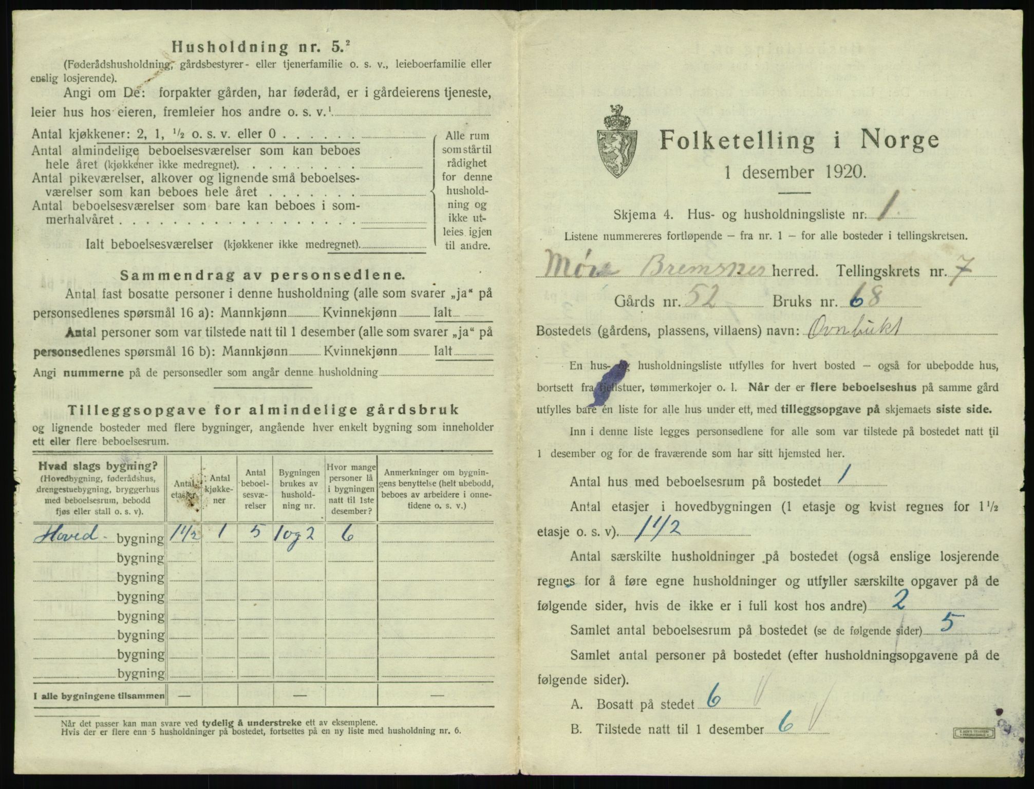 SAT, 1920 census for Bremsnes, 1920, p. 717