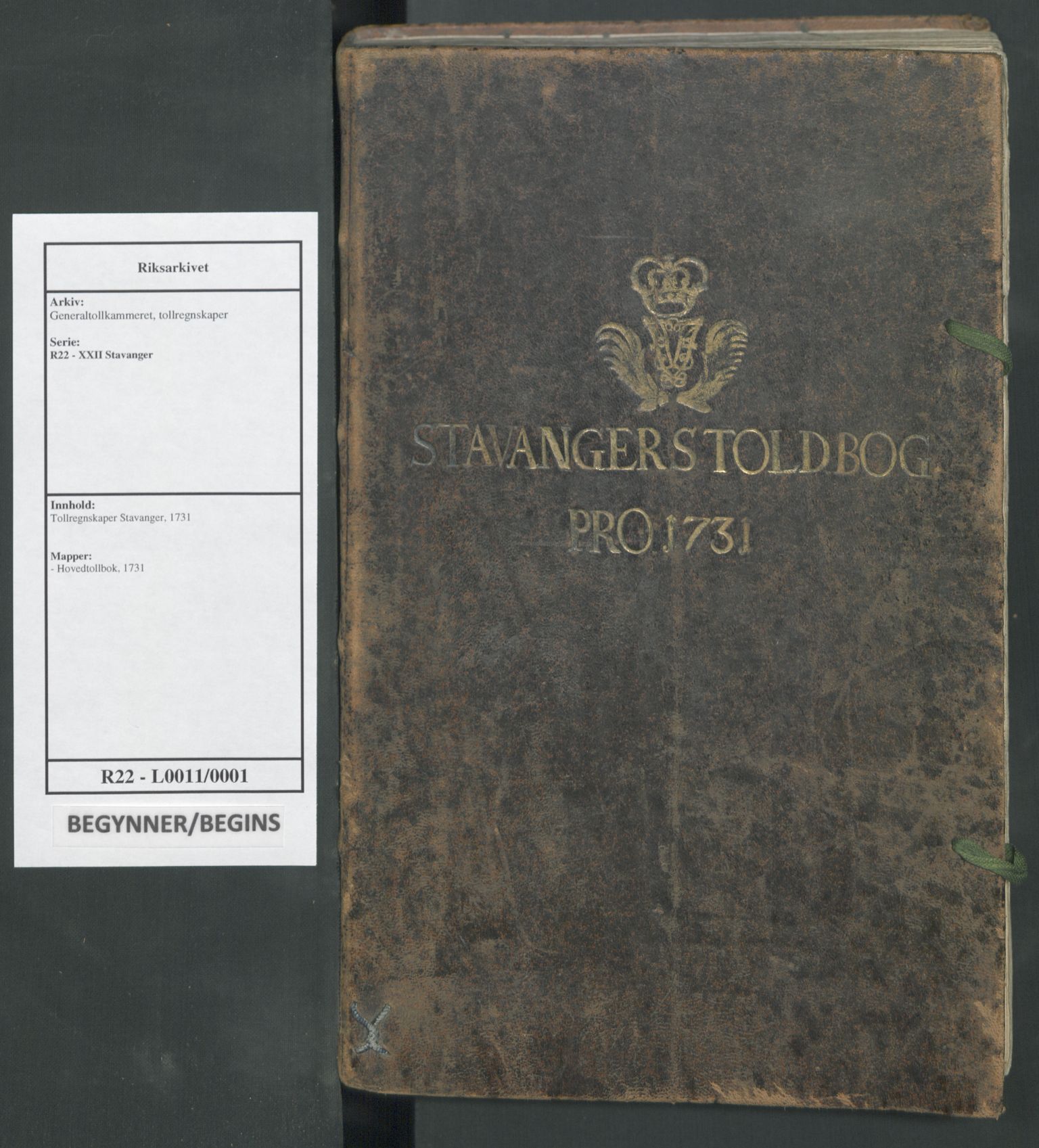 Generaltollkammeret, tollregnskaper, RA/EA-5490/R22/L0011/0001: Tollregnskaper Stavanger / Hovedtollbok, 1731
