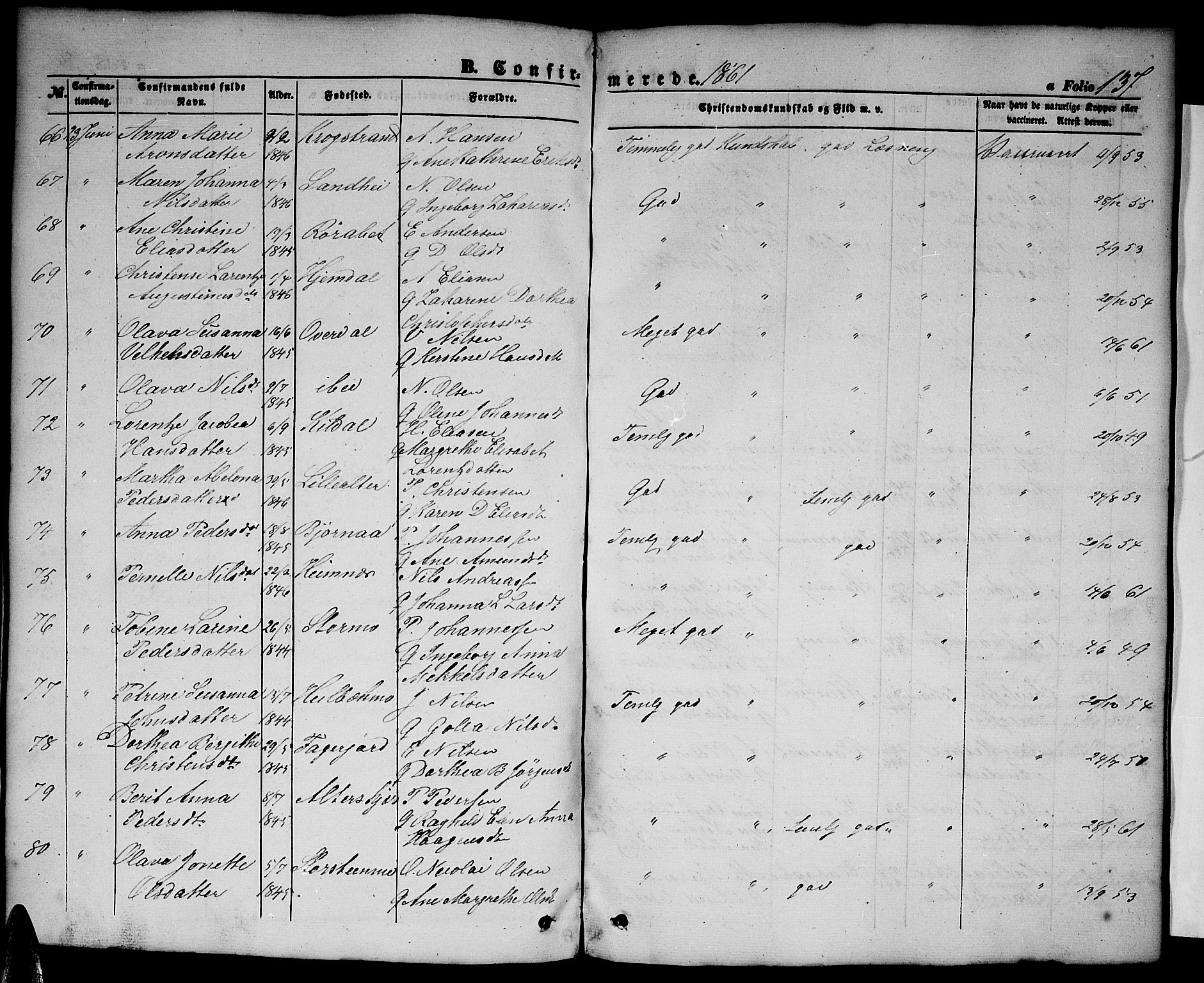 Ministerialprotokoller, klokkerbøker og fødselsregistre - Nordland, SAT/A-1459/827/L0414: Parish register (copy) no. 827C03, 1853-1865, p. 137