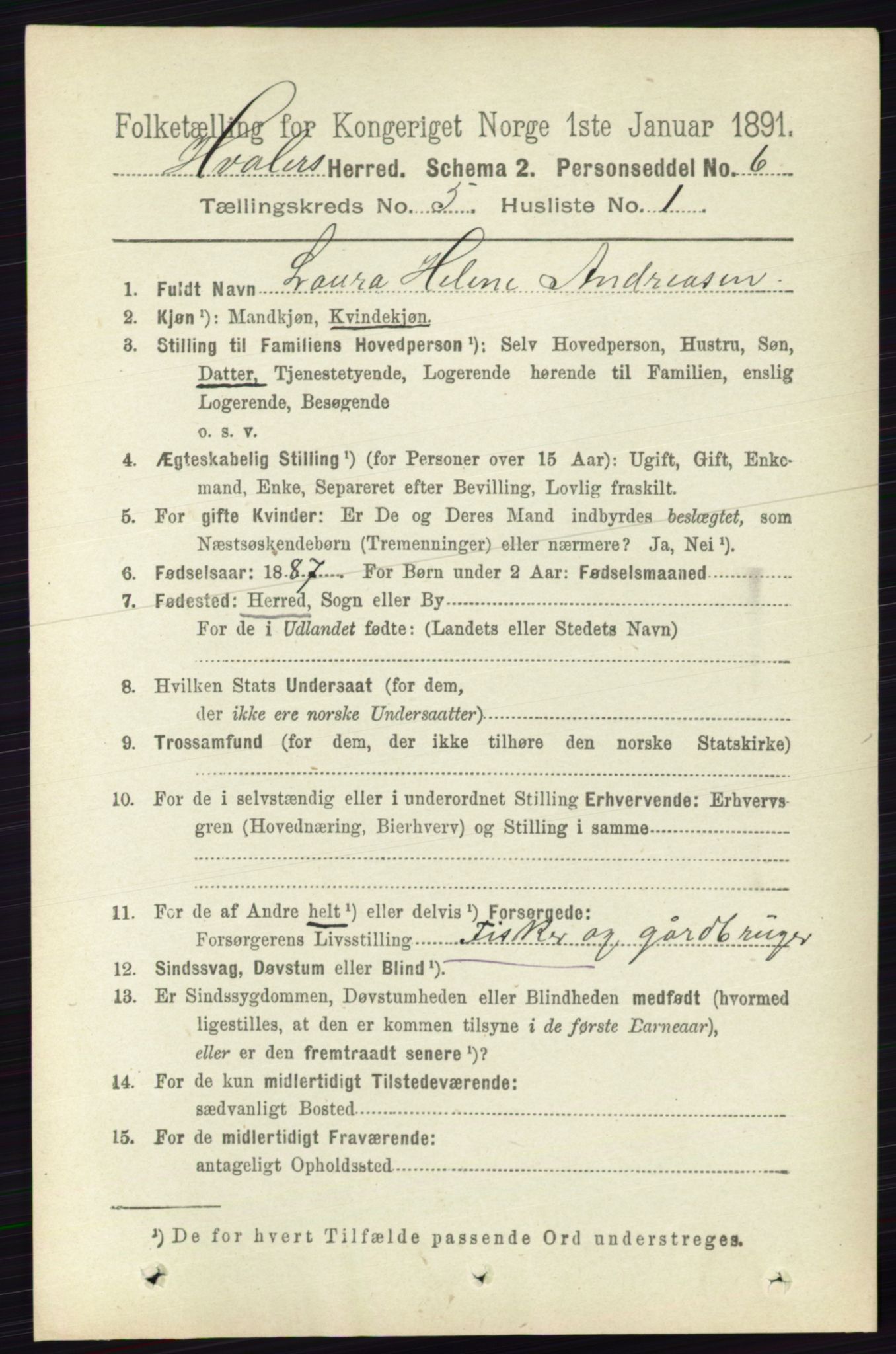 RA, 1891 census for 0111 Hvaler, 1891, p. 3190