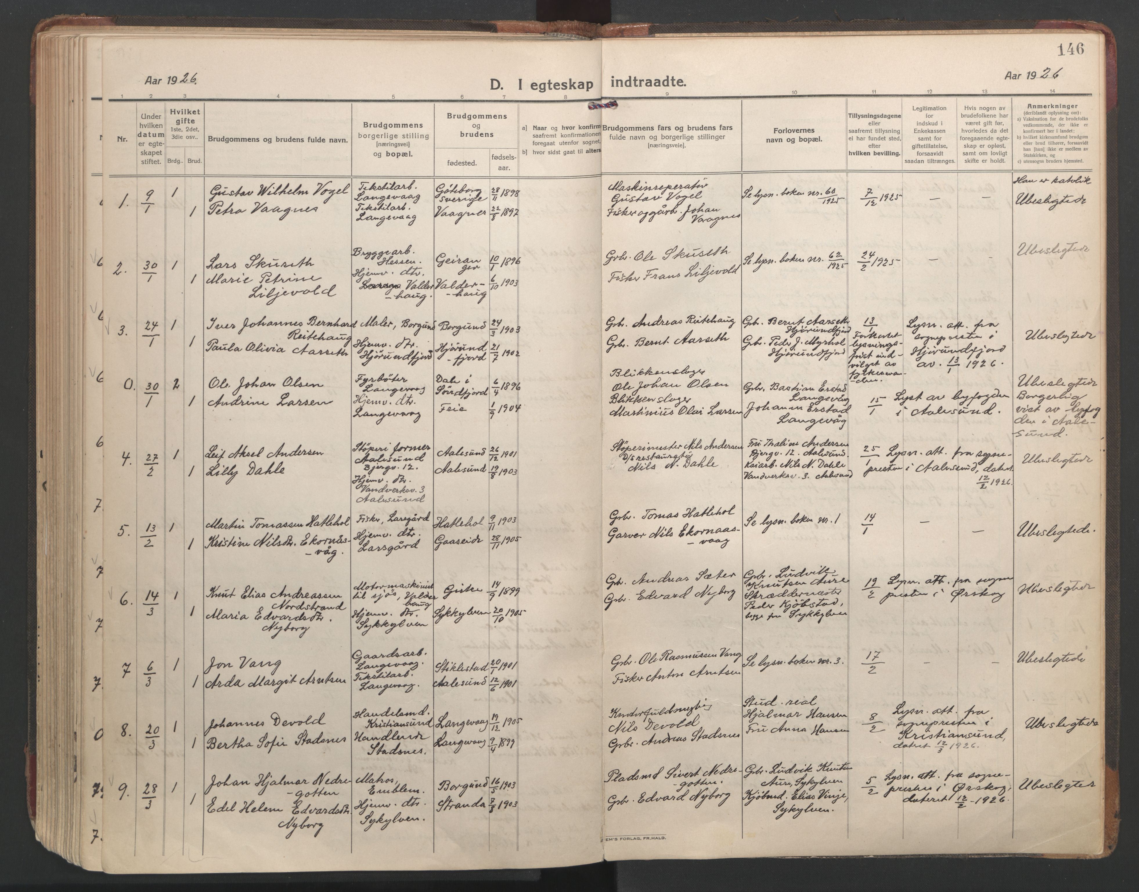Ministerialprotokoller, klokkerbøker og fødselsregistre - Møre og Romsdal, SAT/A-1454/528/L0412: Parish register (official) no. 528A21, 1920-1926, p. 146
