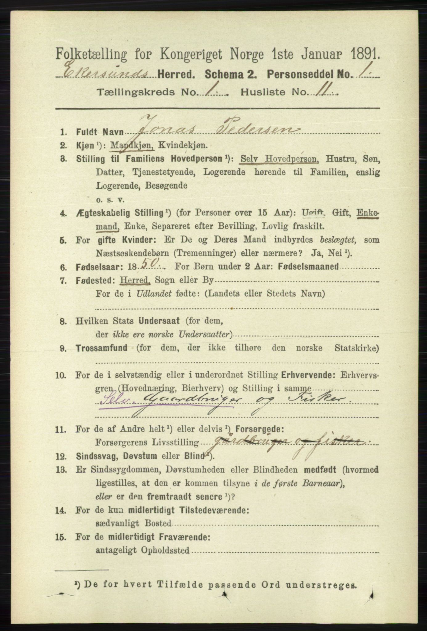 RA, 1891 census for 1116 Eigersund herred, 1891, p. 142