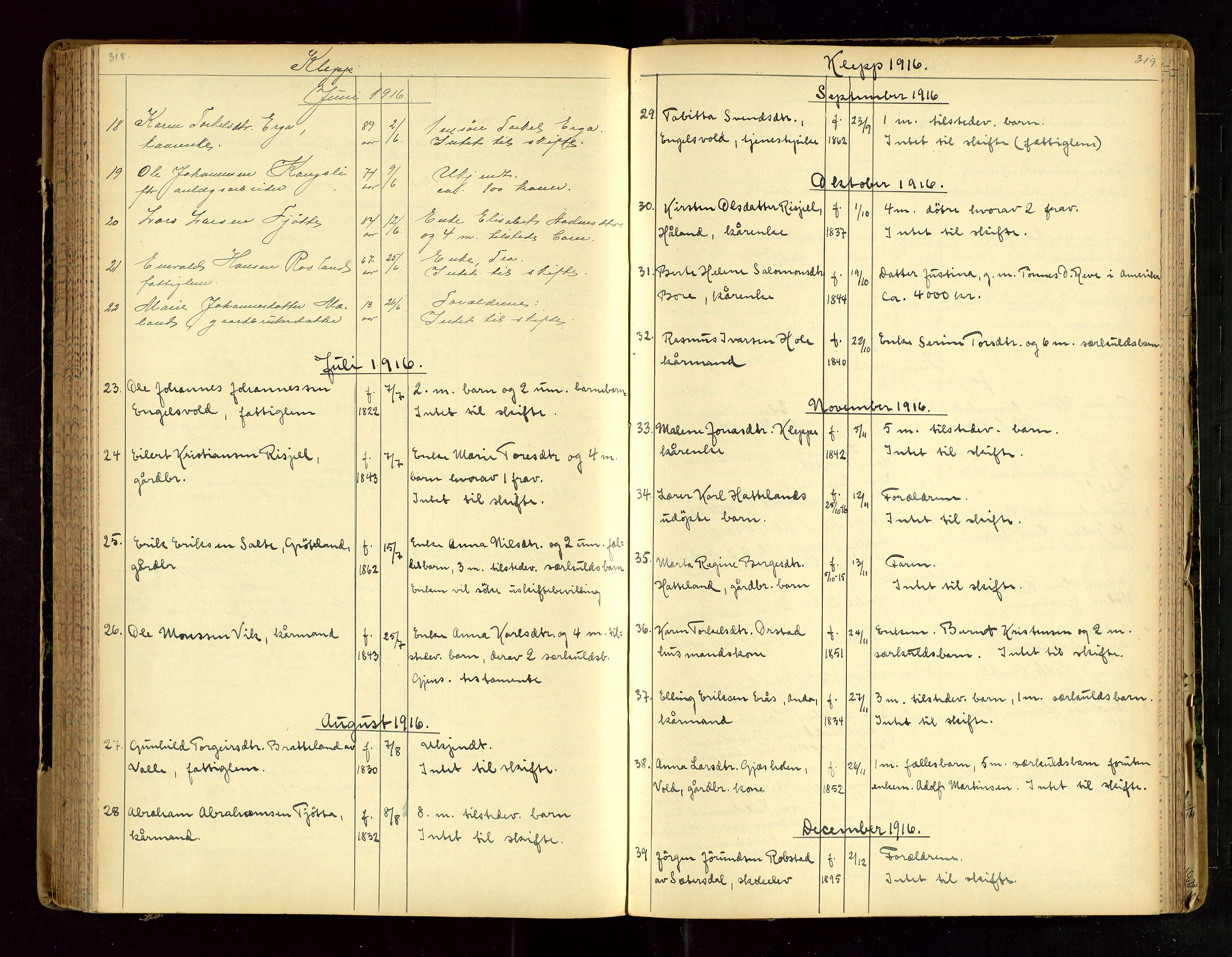 Jæren sorenskriveri, AV/SAST-A-100310/01/5/52/52B/L0003: DØDSFALLPROTOKOLL, 1910-1916, p. 318-319