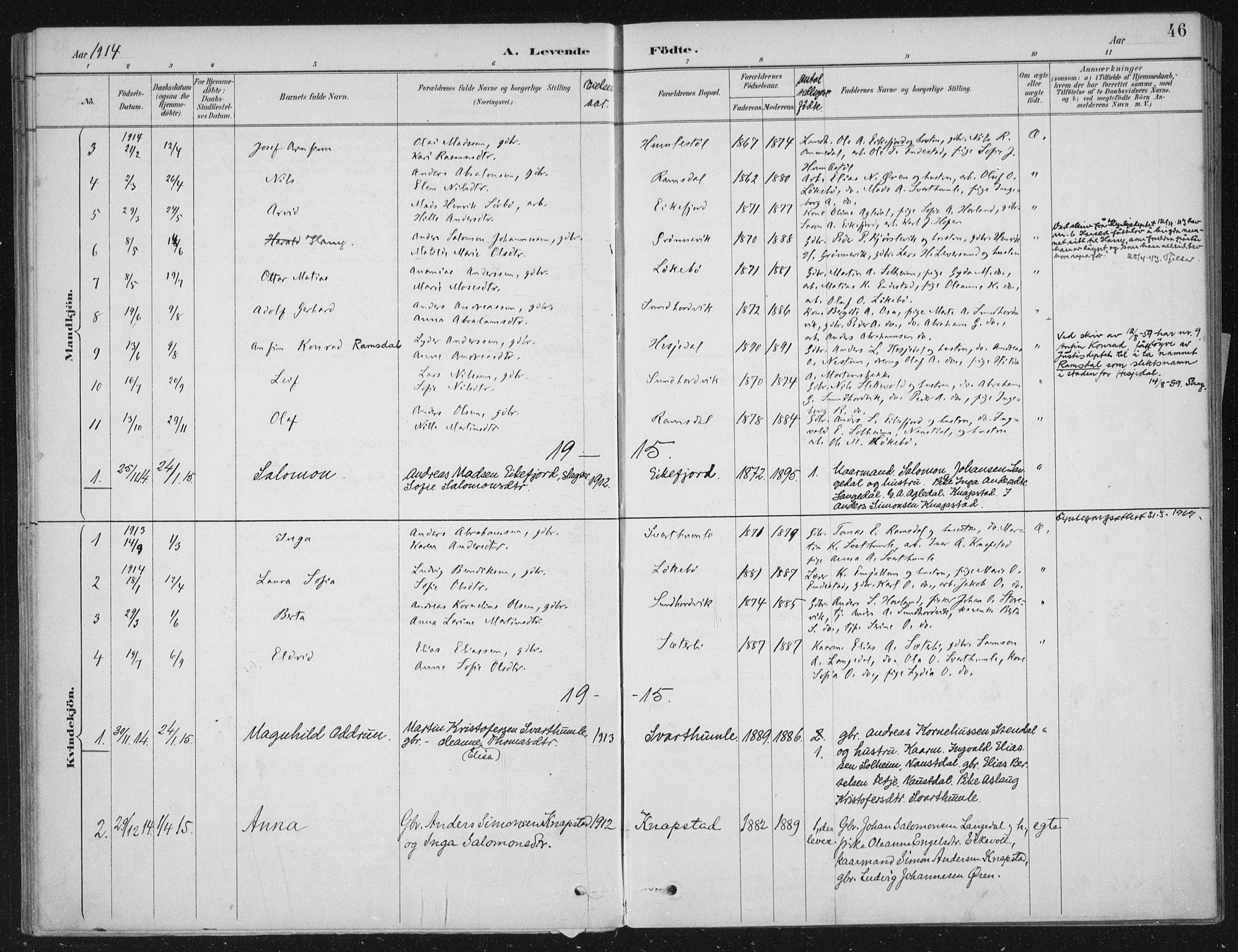 Kinn sokneprestembete, AV/SAB-A-80801/H/Haa/Haae/L0001: Parish register (official) no. E 1, 1890-1916, p. 46