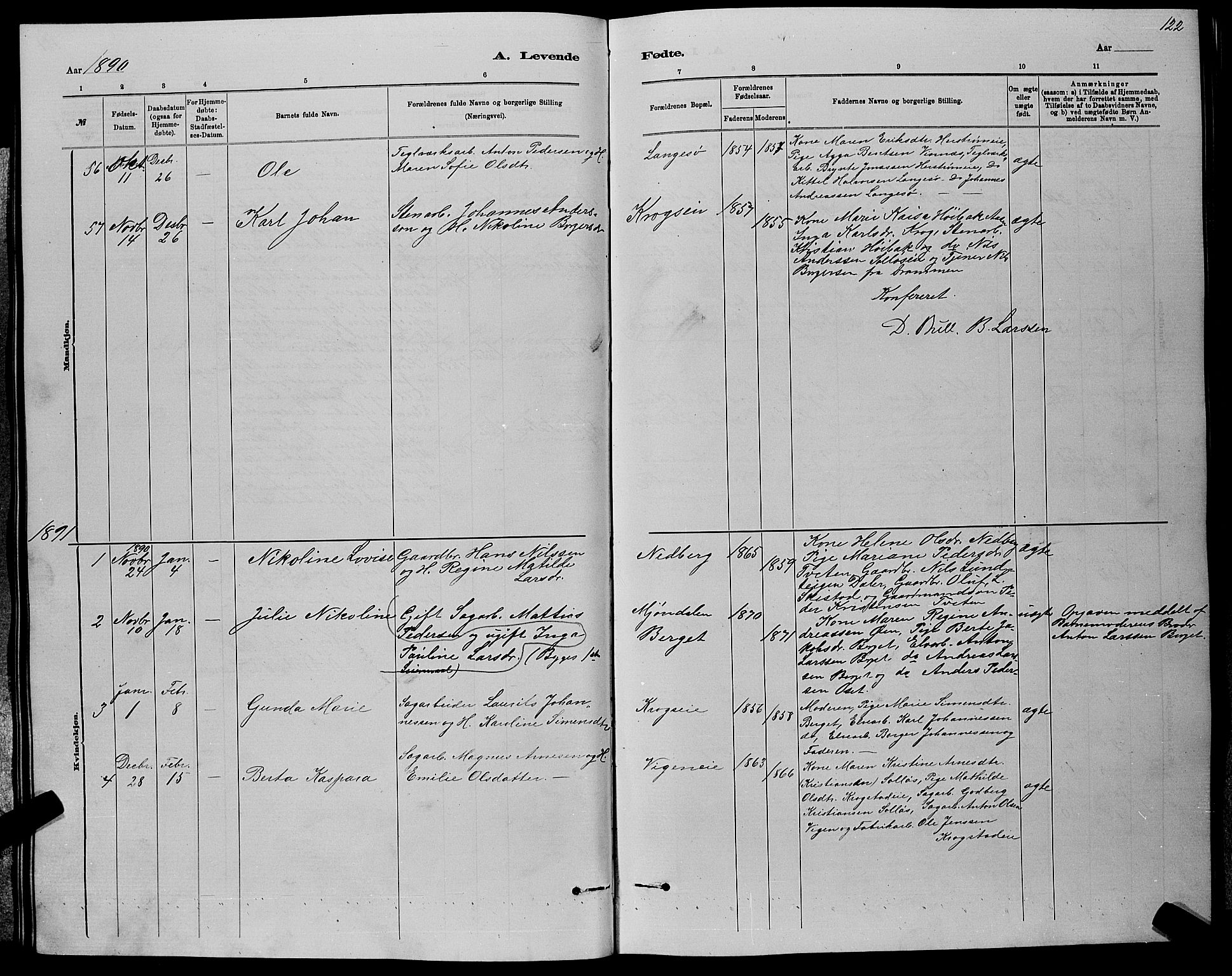 Nedre Eiker kirkebøker, AV/SAKO-A-612/G/Ga/L0002: Parish register (copy) no. 2, 1880-1896, p. 122