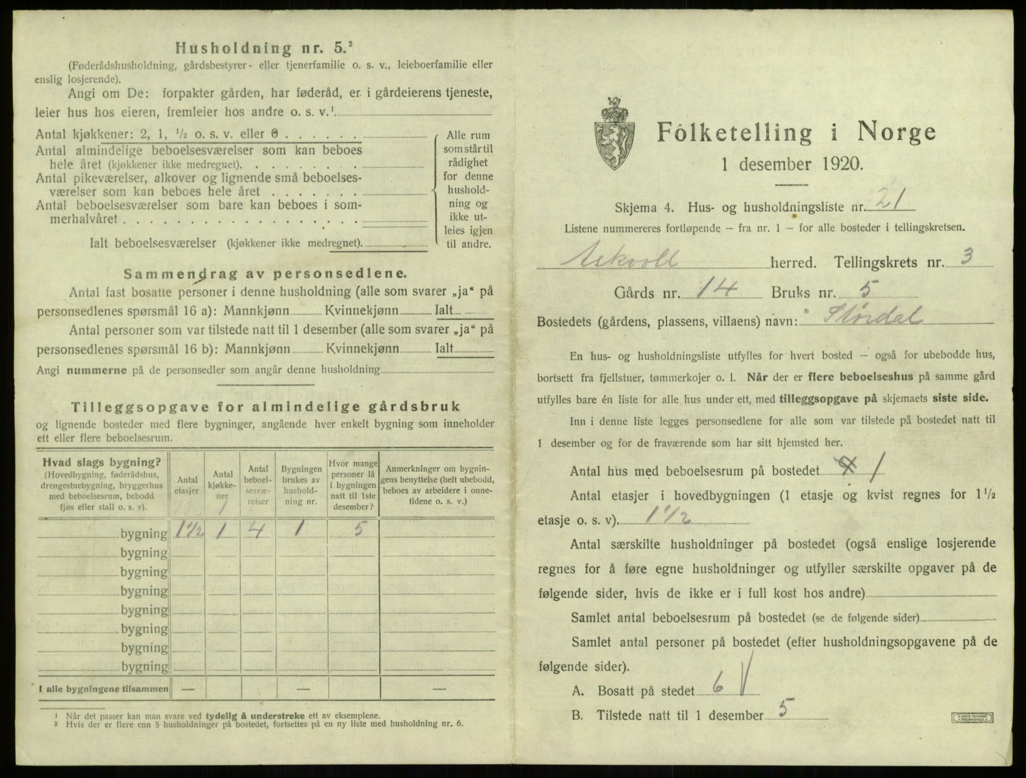 SAB, 1920 census for Askvoll, 1920, p. 237