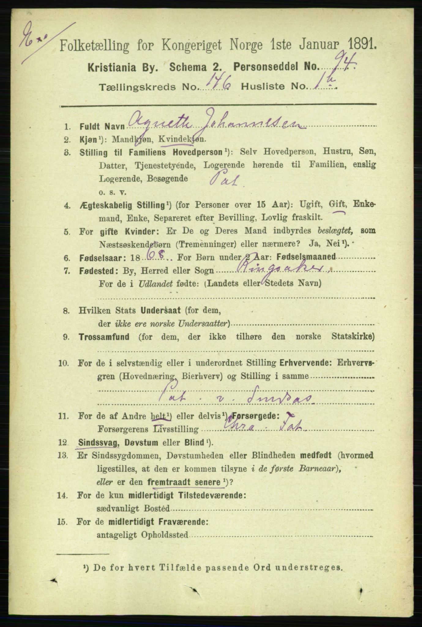 RA, 1891 census for 0301 Kristiania, 1891, p. 80639