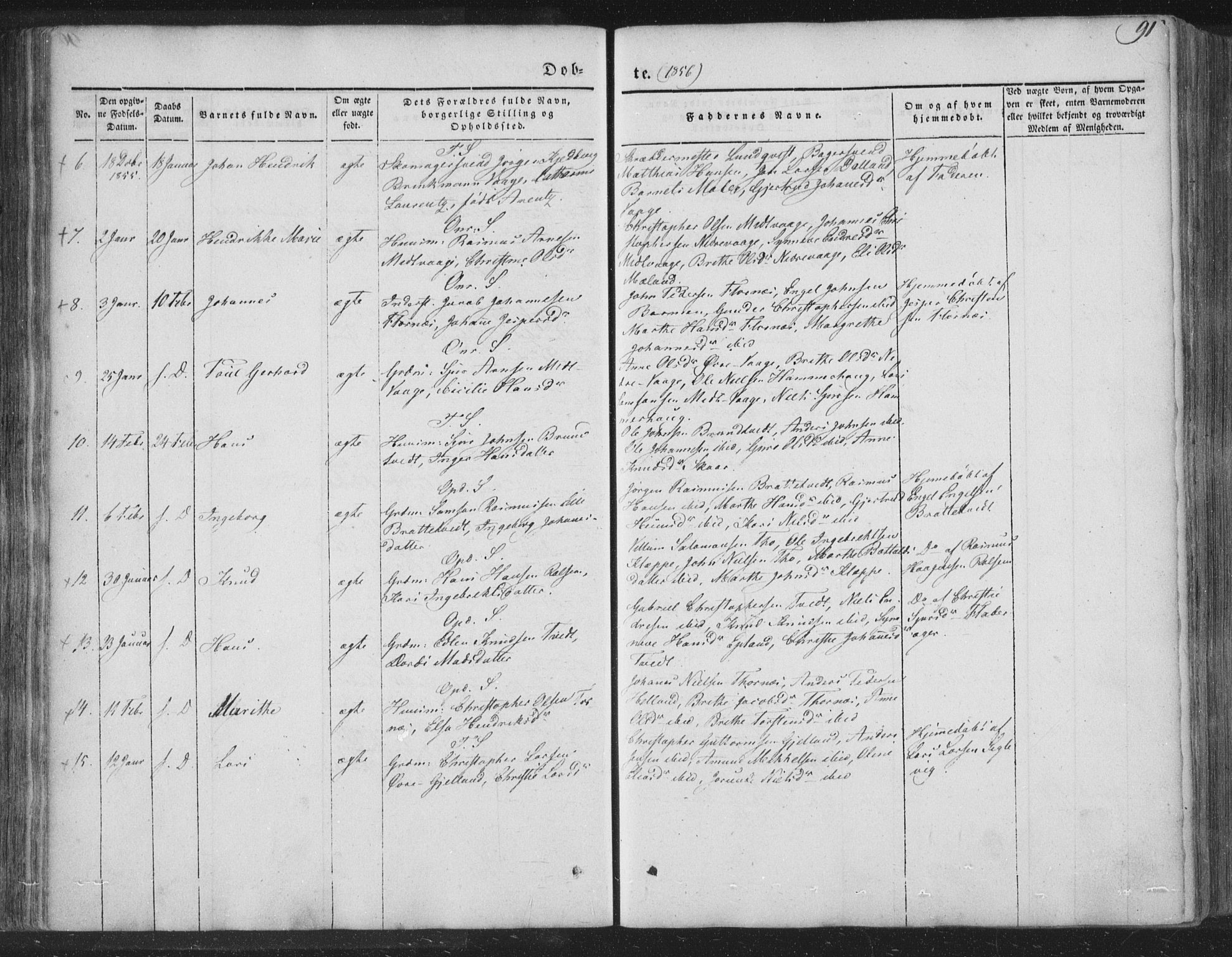 Tysnes sokneprestembete, AV/SAB-A-78601/H/Haa: Parish register (official) no. A 10, 1848-1859, p. 91